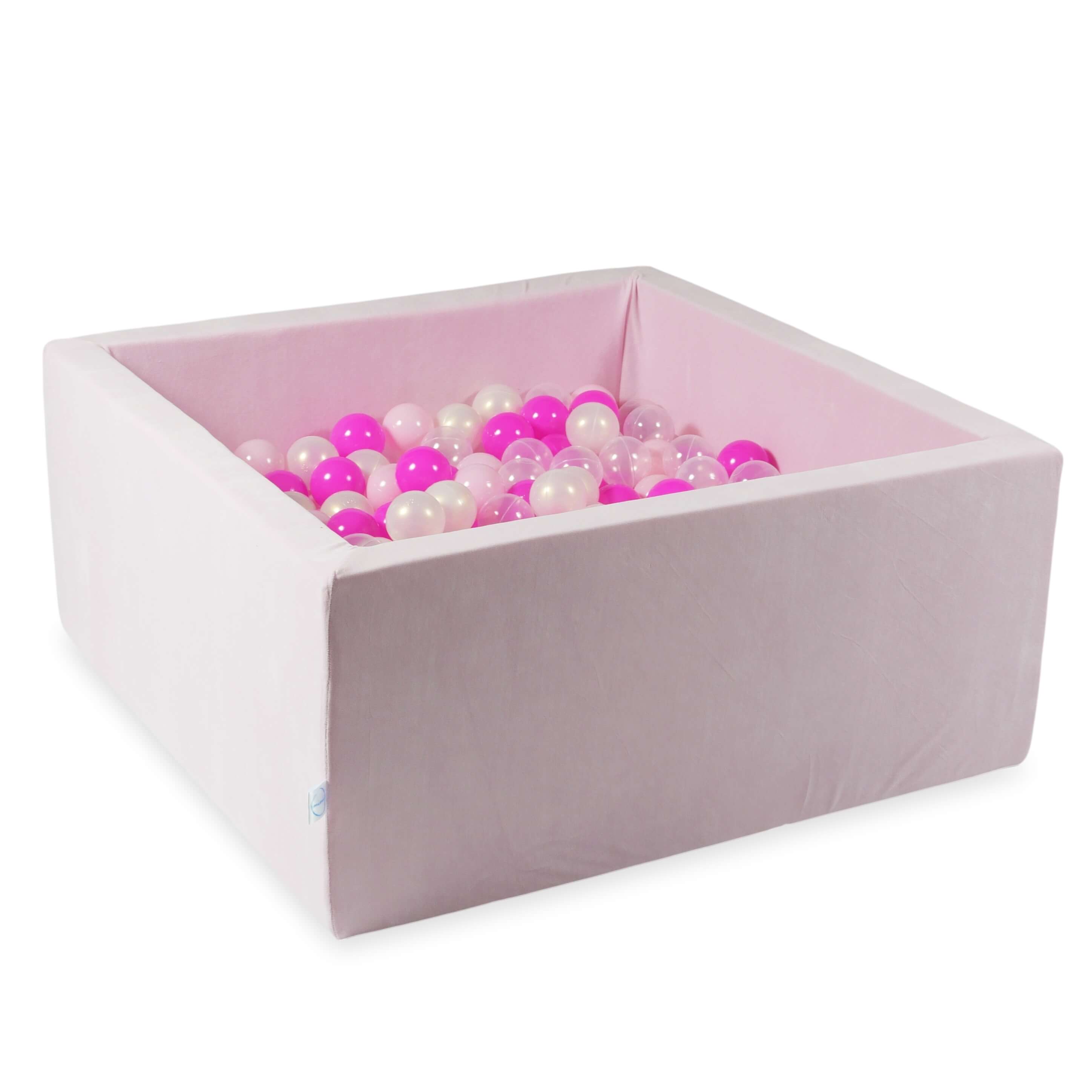 Square ball pit with balls 90 × 90 × 40 cm Velvet Soft light pink + 400 balls