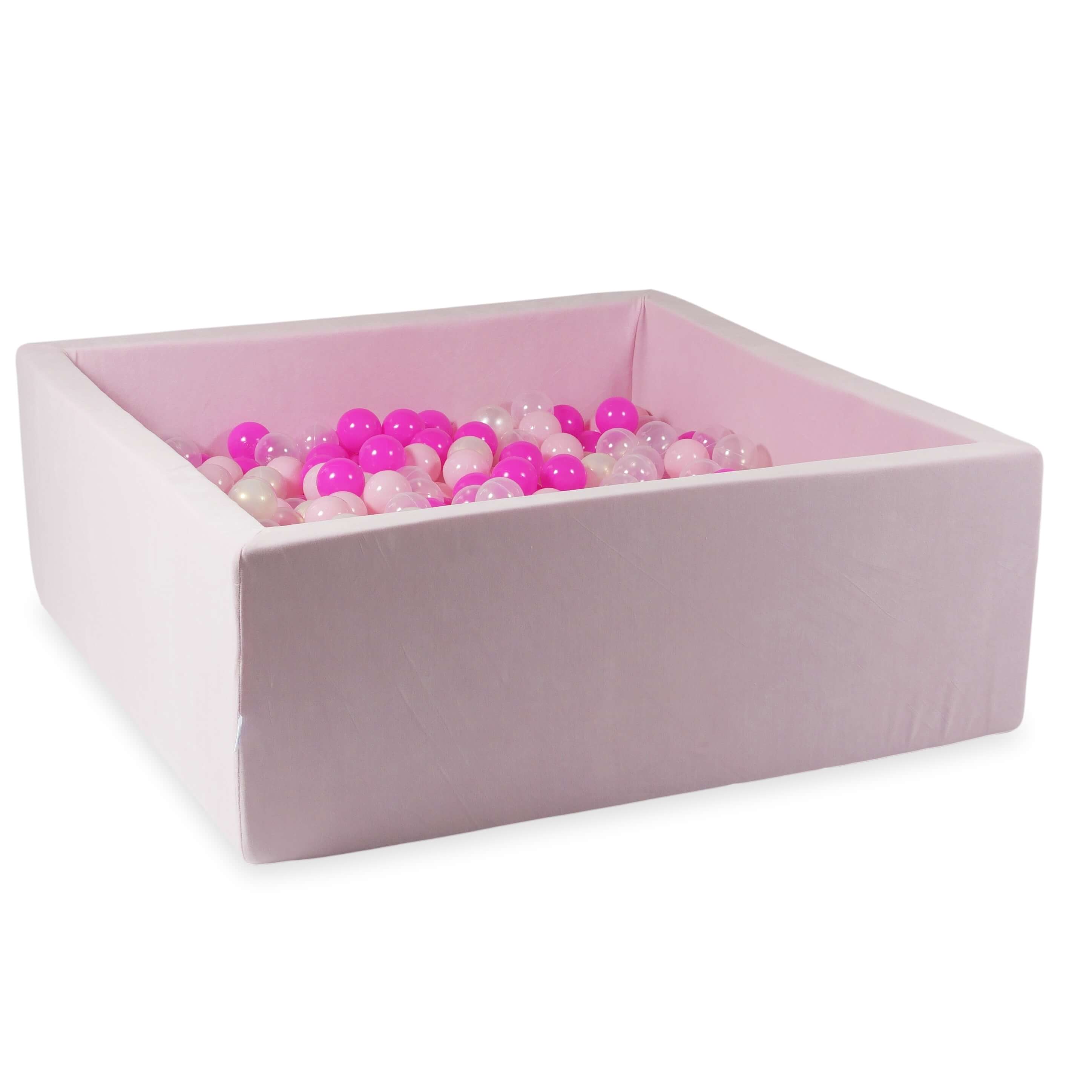 Square ball pit with balls 110 × 110 × 40 cm Velvet Soft light pink + 600 balls