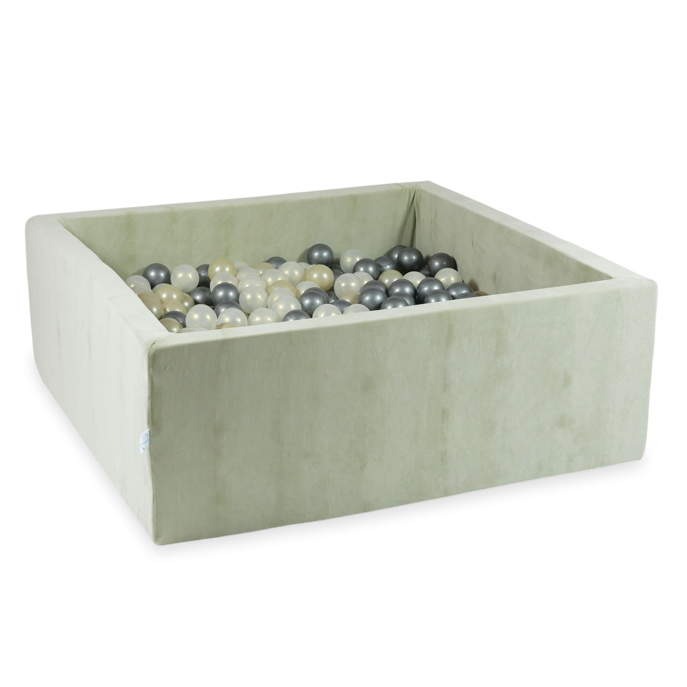 Square ball pit with balls 110 × 110 × 40 cm Velvet Soft pistachio + 600 balls