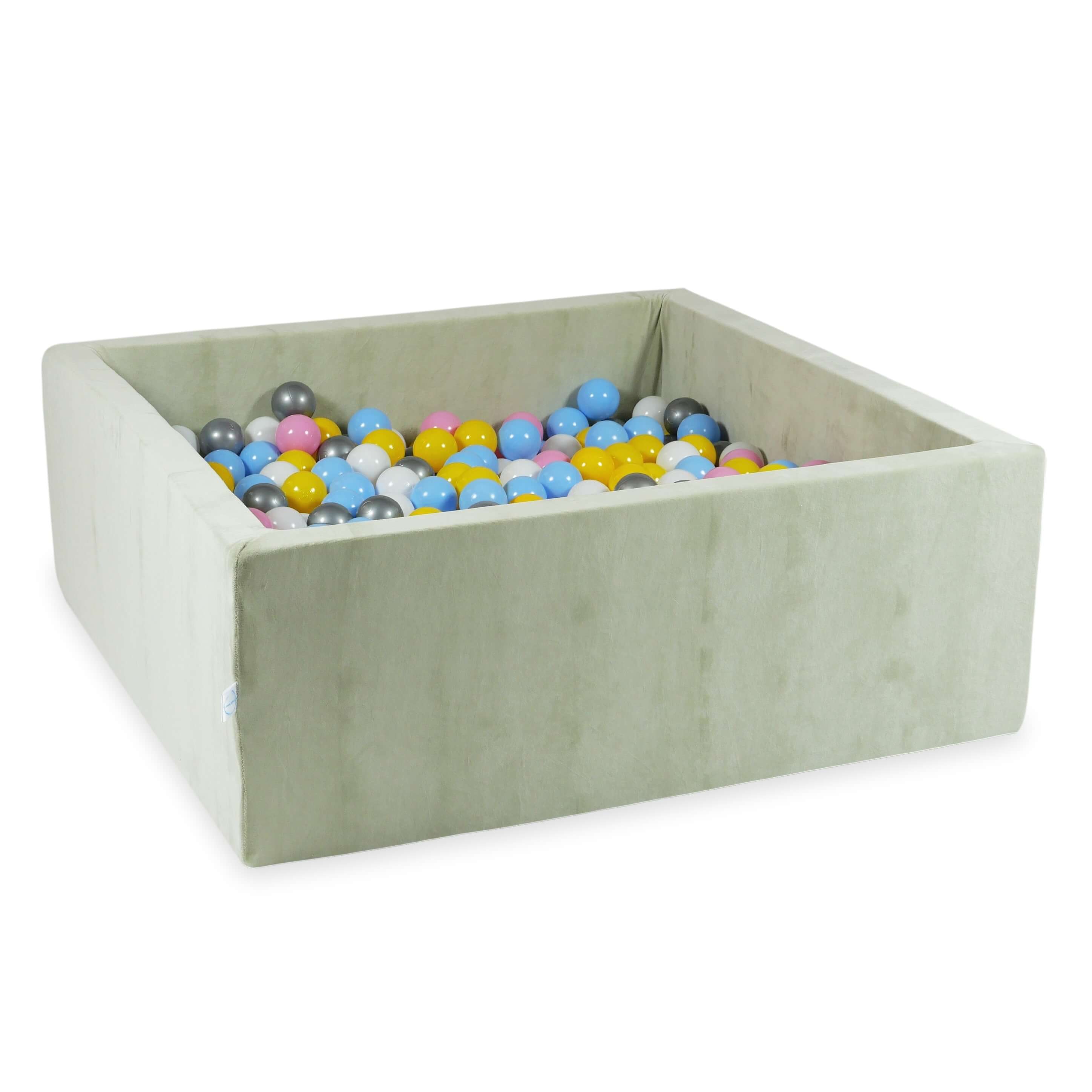 Square ball pit with balls 110 × 110 × 40 cm Velvet Soft pistachio + 600 balls