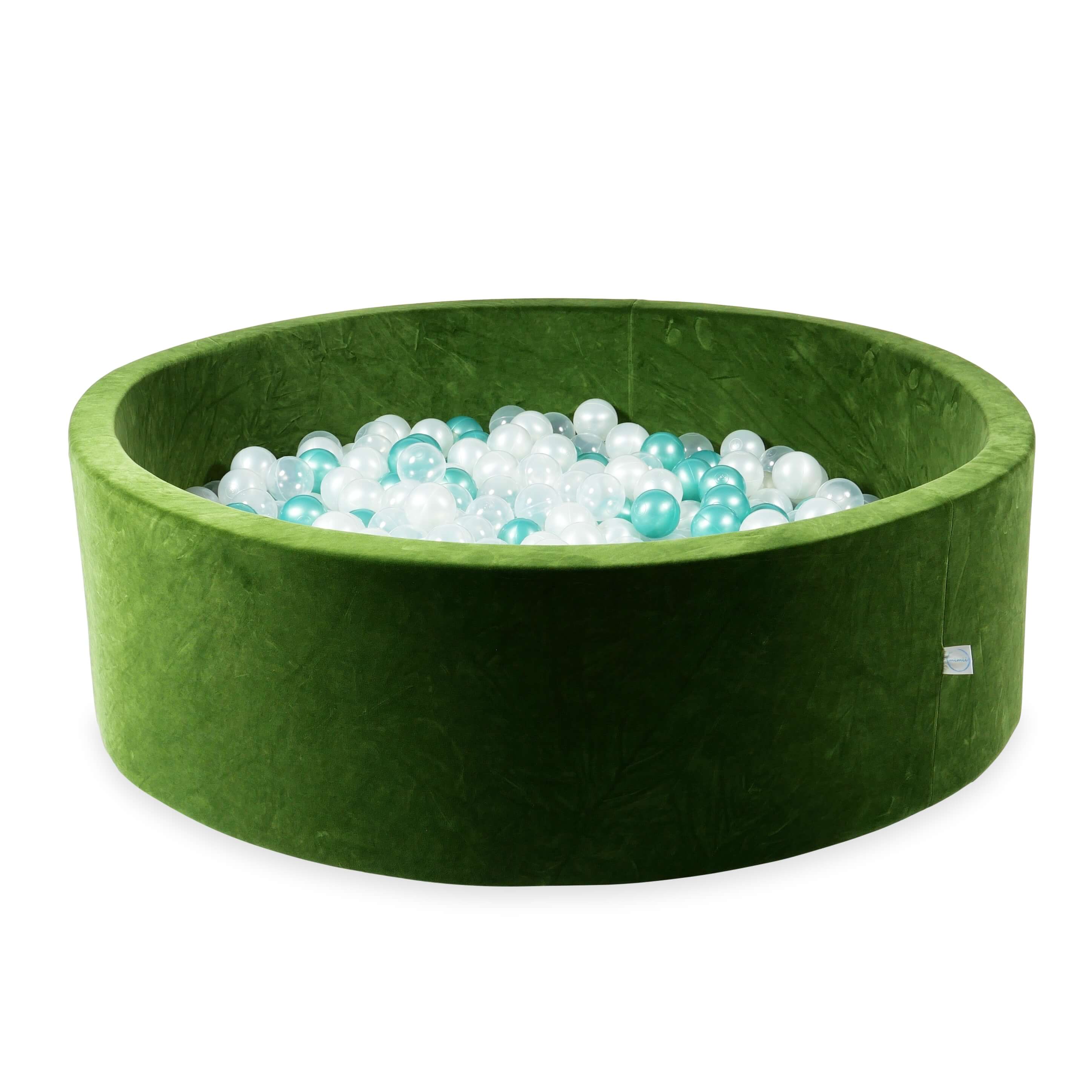 Mimii Bällebad aus Velvet Soft in Olivgrün – rund, 130 × 40 cm, mit 700 Bällen