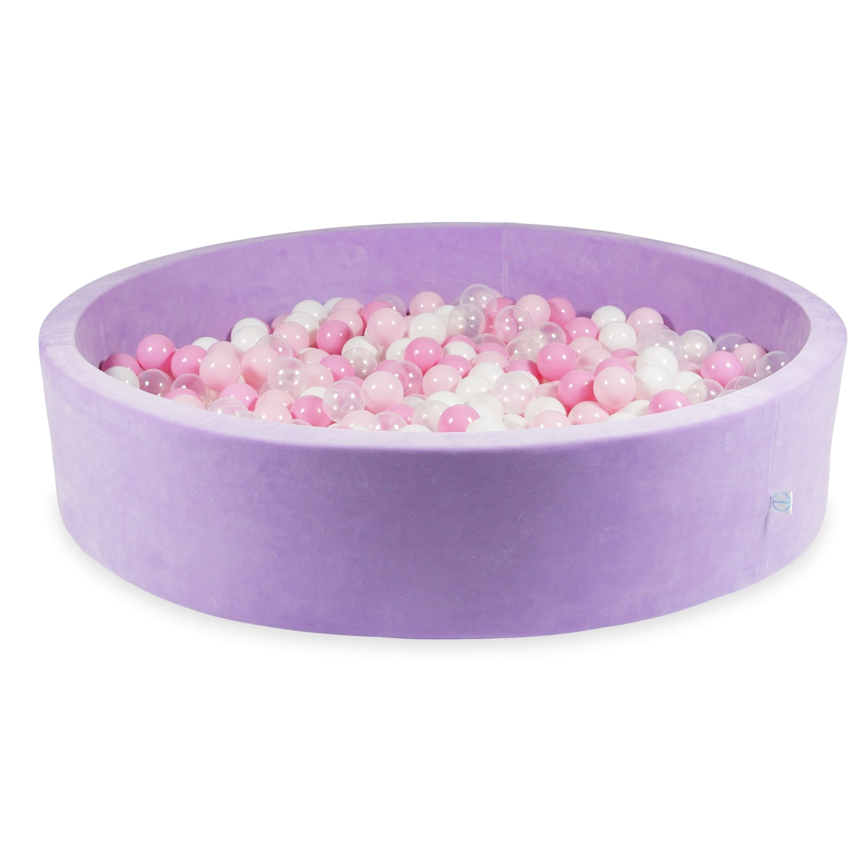 Ball pit with balls 130 × 30 cm Velvet Soft lilac with 600 balls