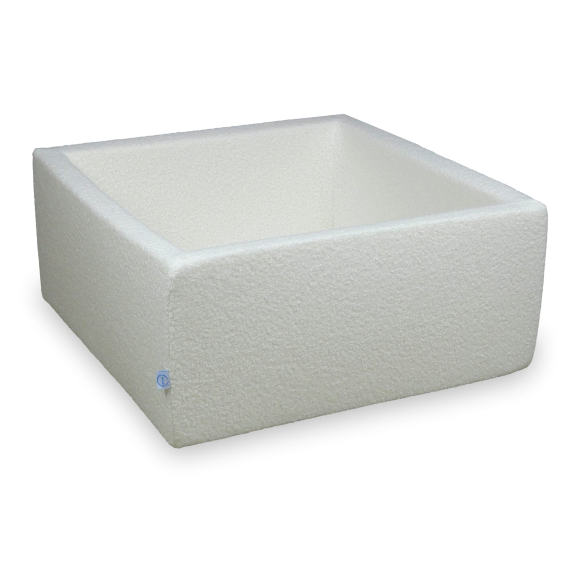 Mimii Bällebad aus Bouclé in Weiß – quadratisch, 90 × 90 × 40 cm, ohne Bälle