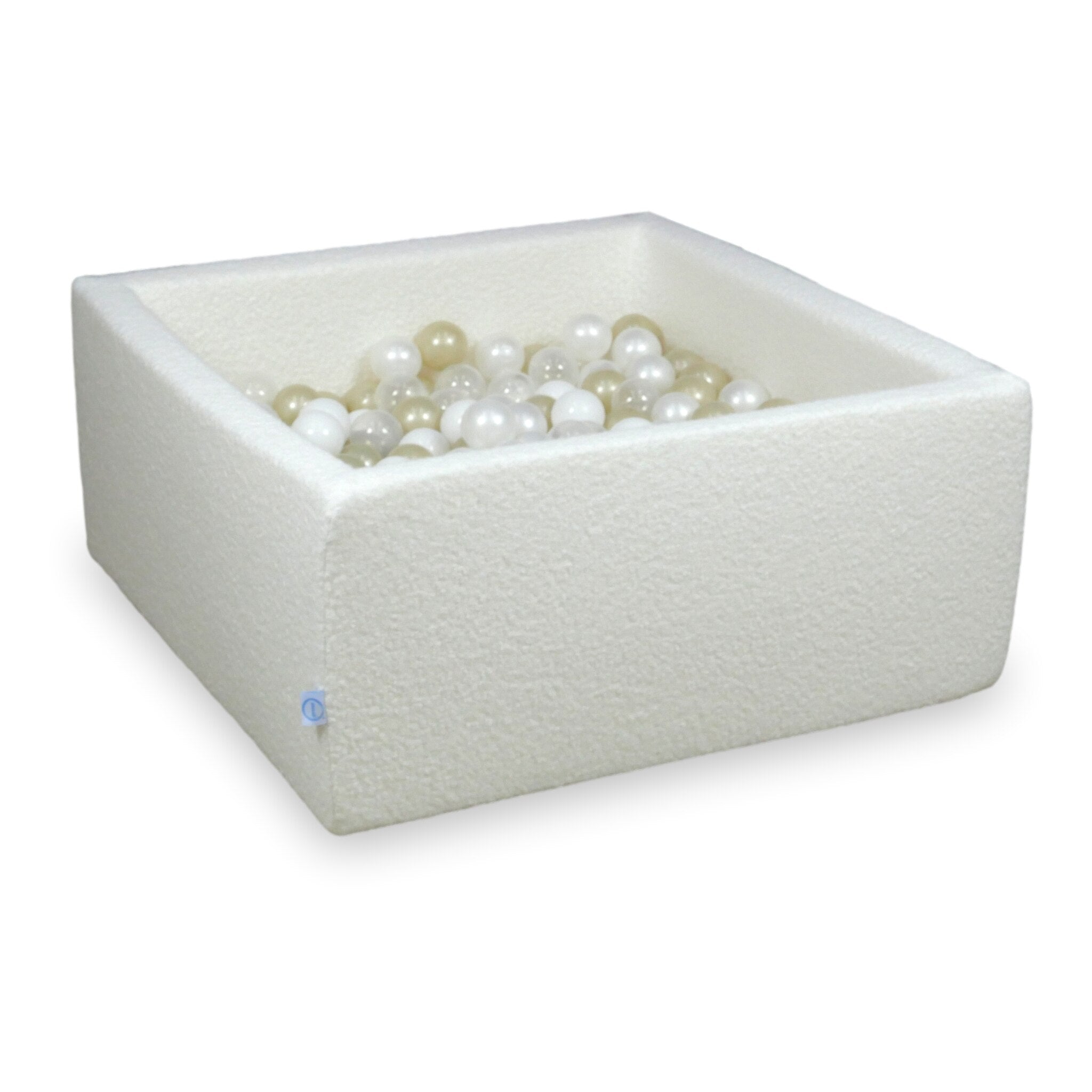 Square ball pit with balls 90 × 90 × 40 cm bouclé white + 400 balls