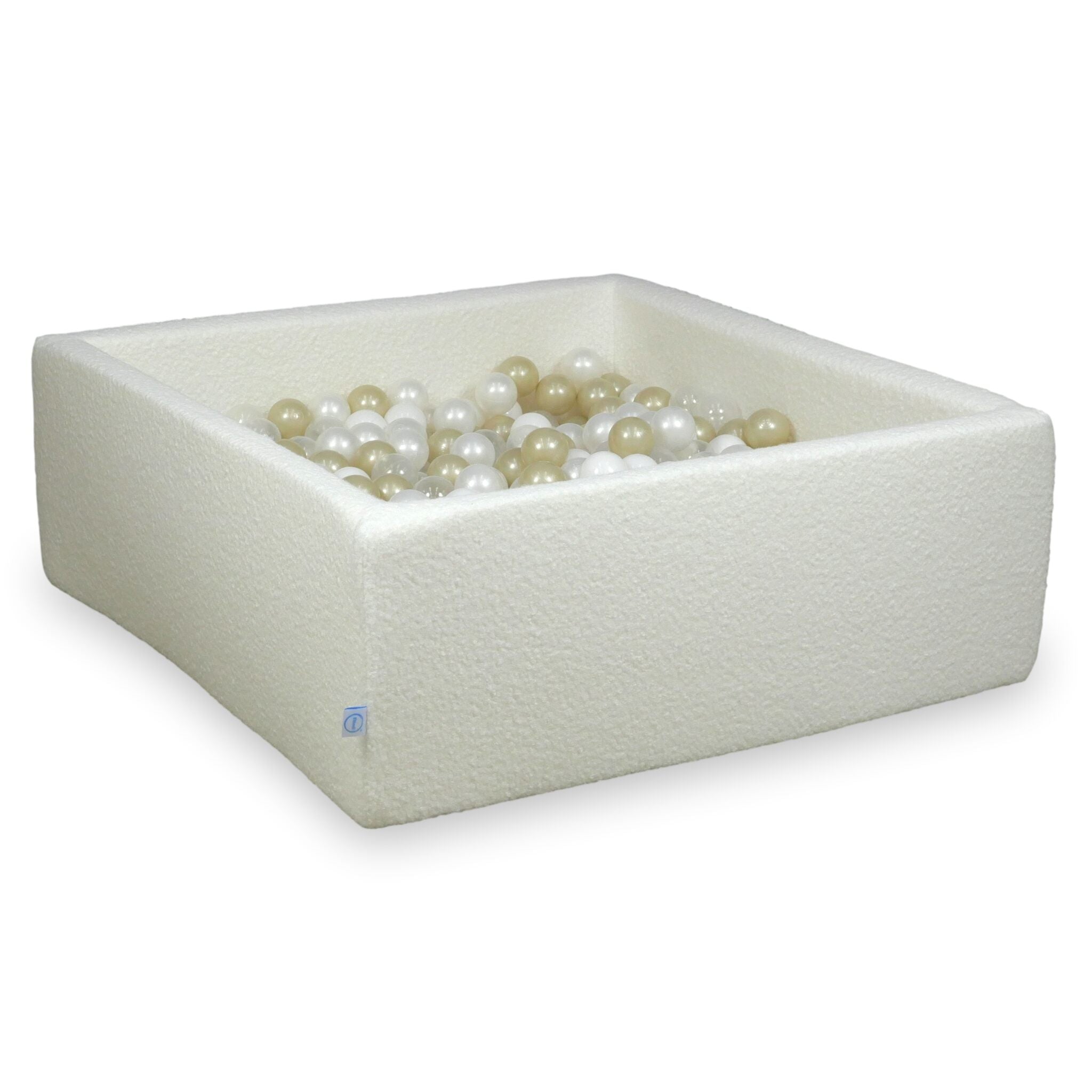 Square ball pit with balls 110 × 110 × 40 cm bouclé white + 600 balls