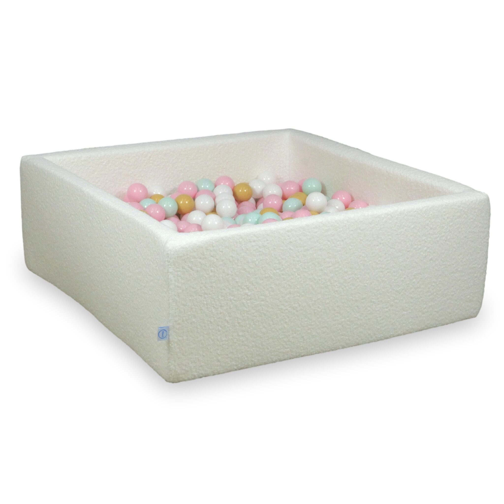 Square ball pit with balls 110 × 110 × 40 cm bouclé white + 600 balls