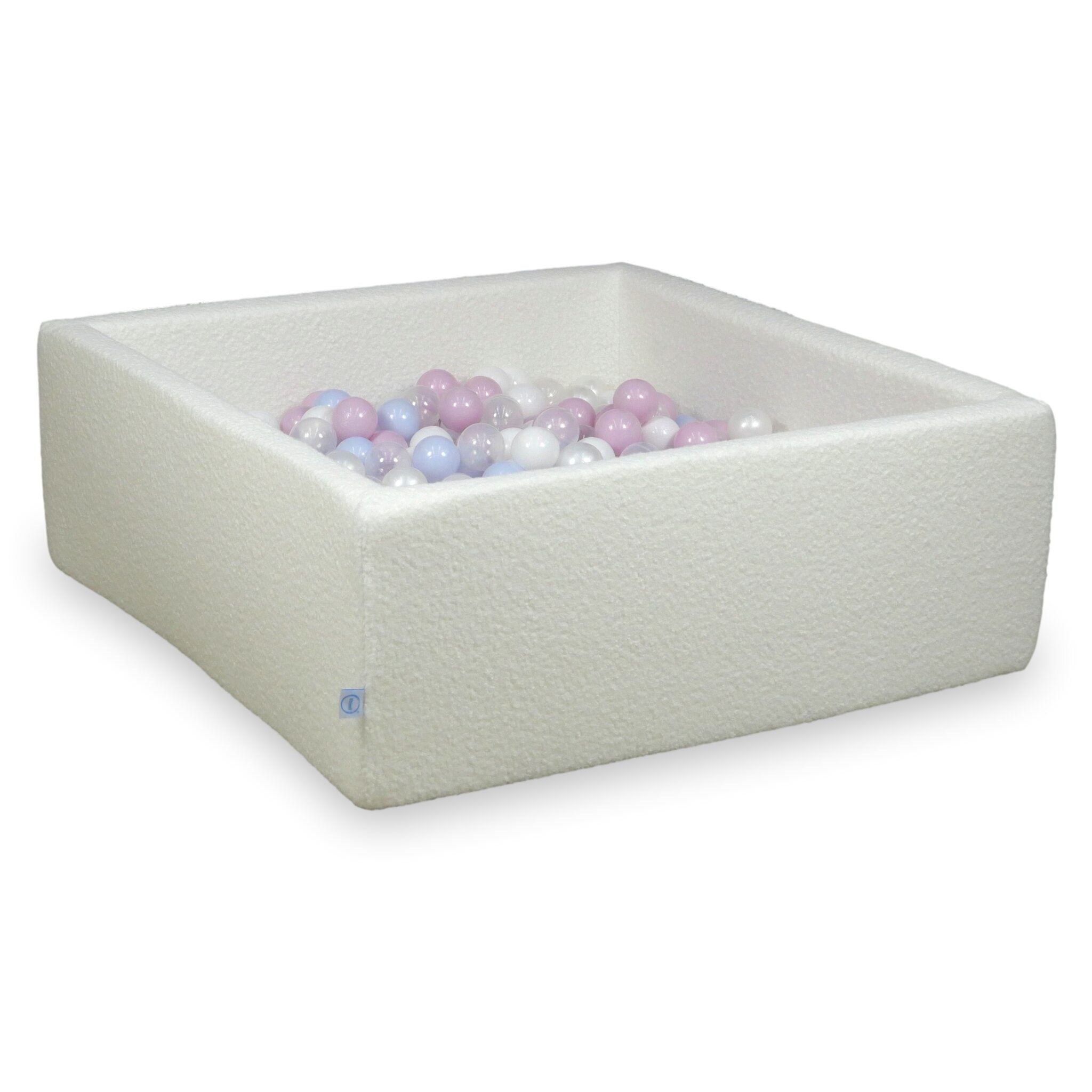 Square ball pit with balls 110 × 110 × 40 cm bouclé white + 600 balls