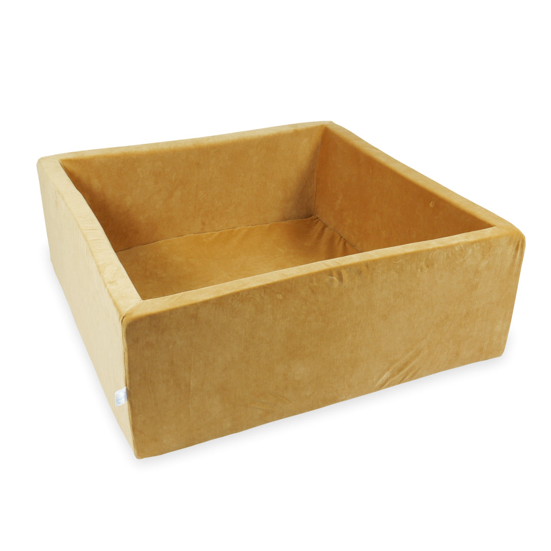 Square ball pit 110 × 110 × 40 cm Velvet Soft caramel without balls