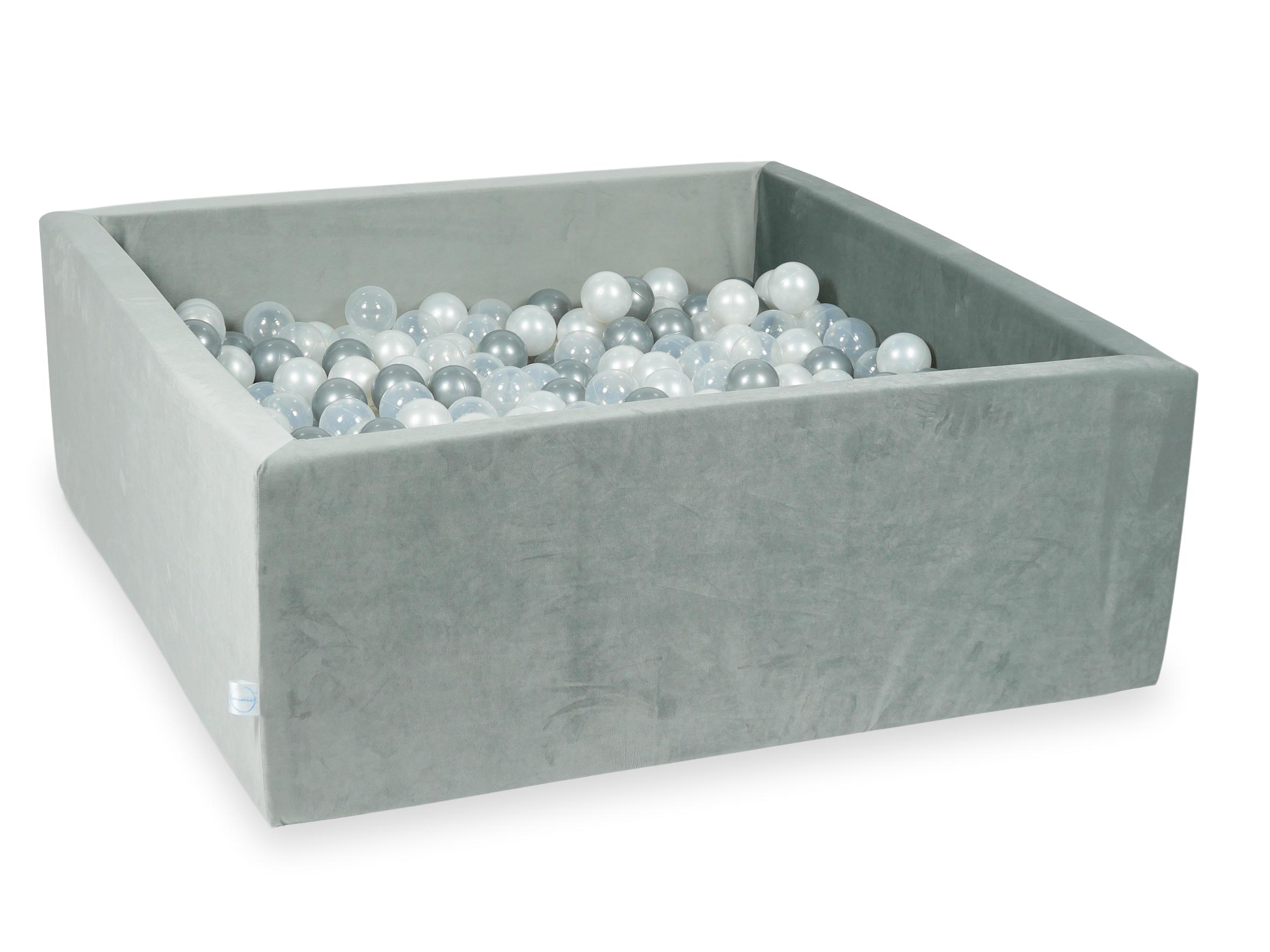 Square ball pit with balls 110 × 110 × 40 cm velvet grey + 600 balls