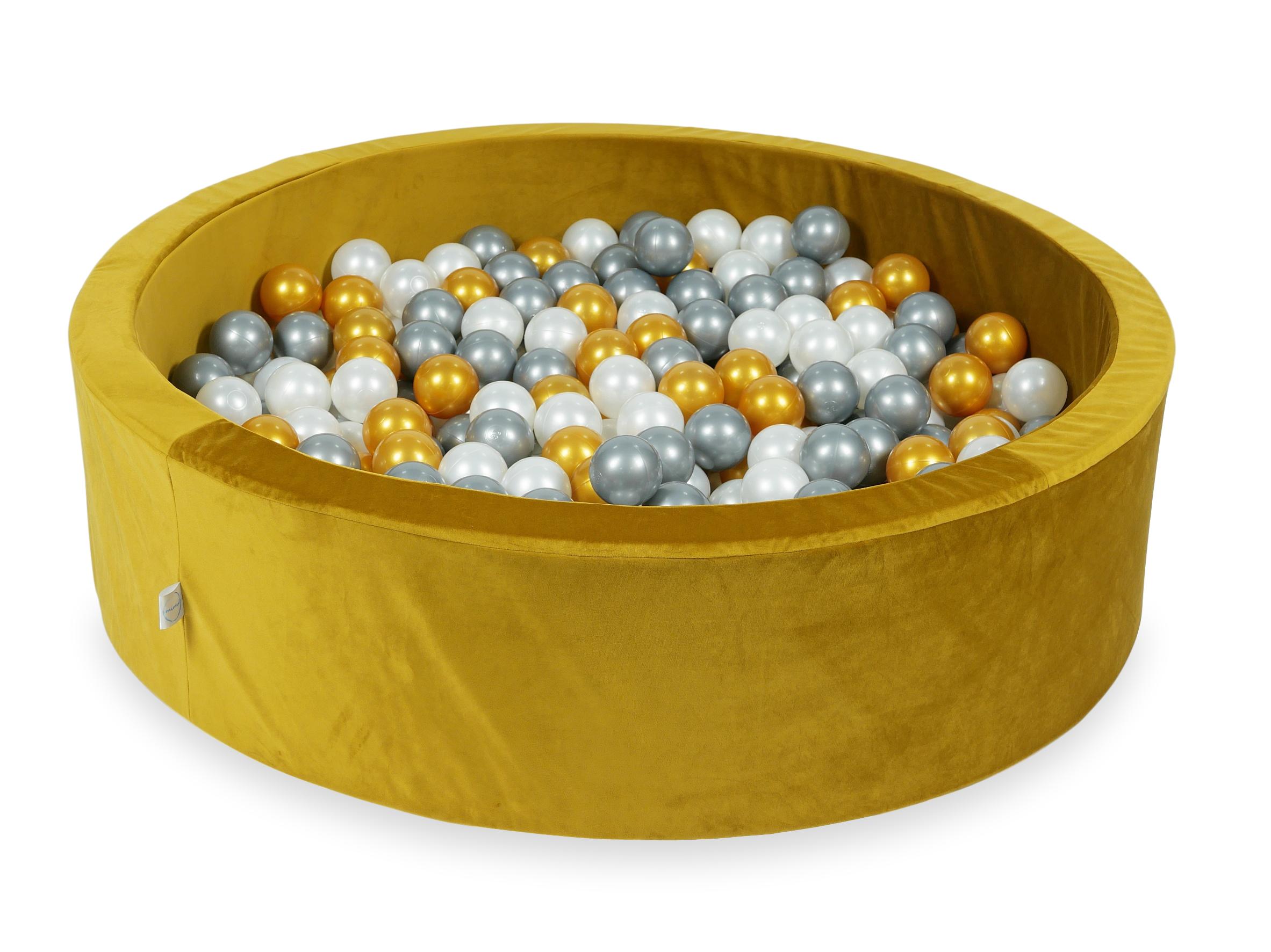 Ball pit with balls 110 × 30 cm velvet gold with 400 balls