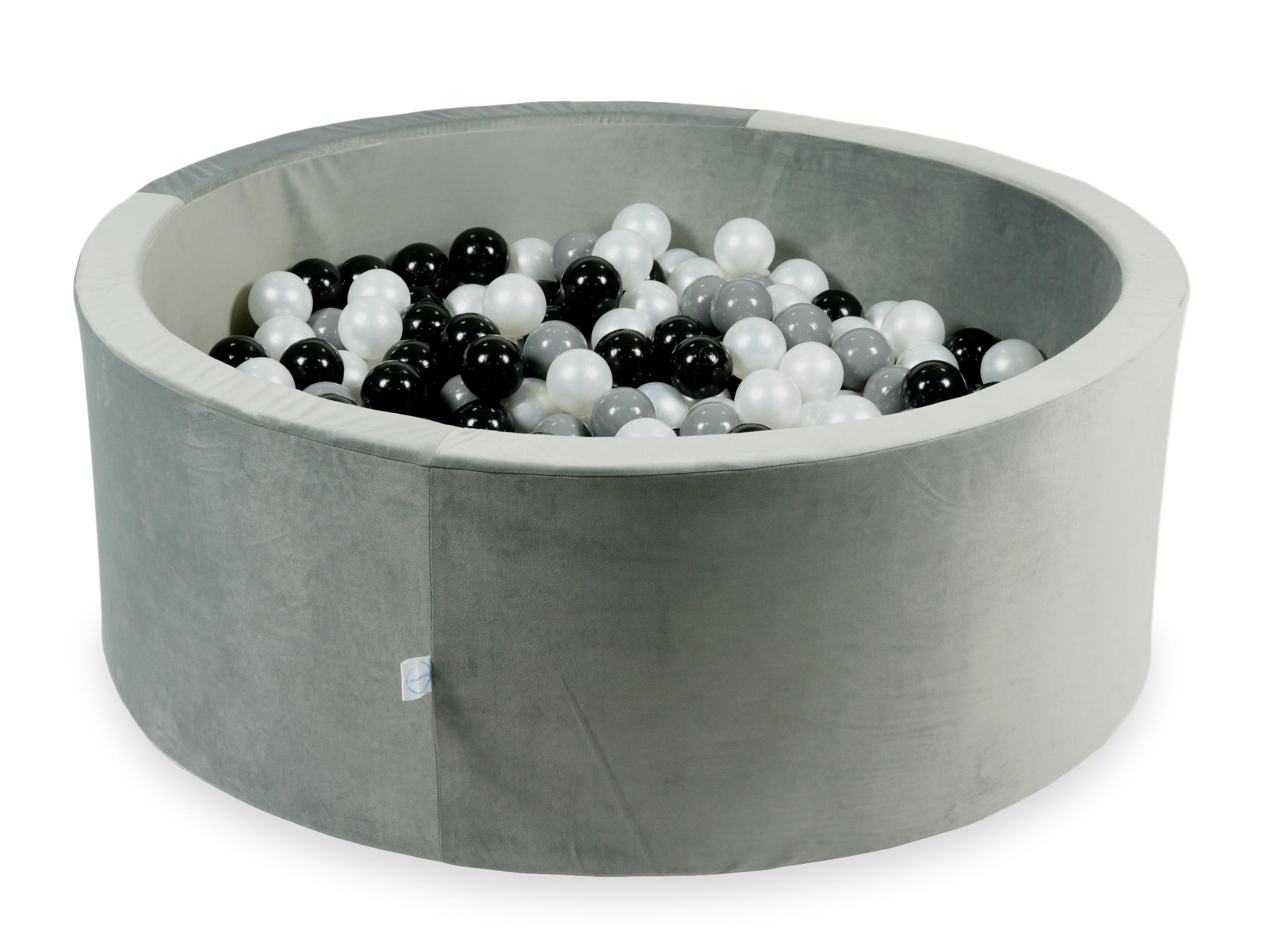 Mimii Bällebad aus Samt in Grau – rund, 110 × 40 cm, mit 500 Bällen