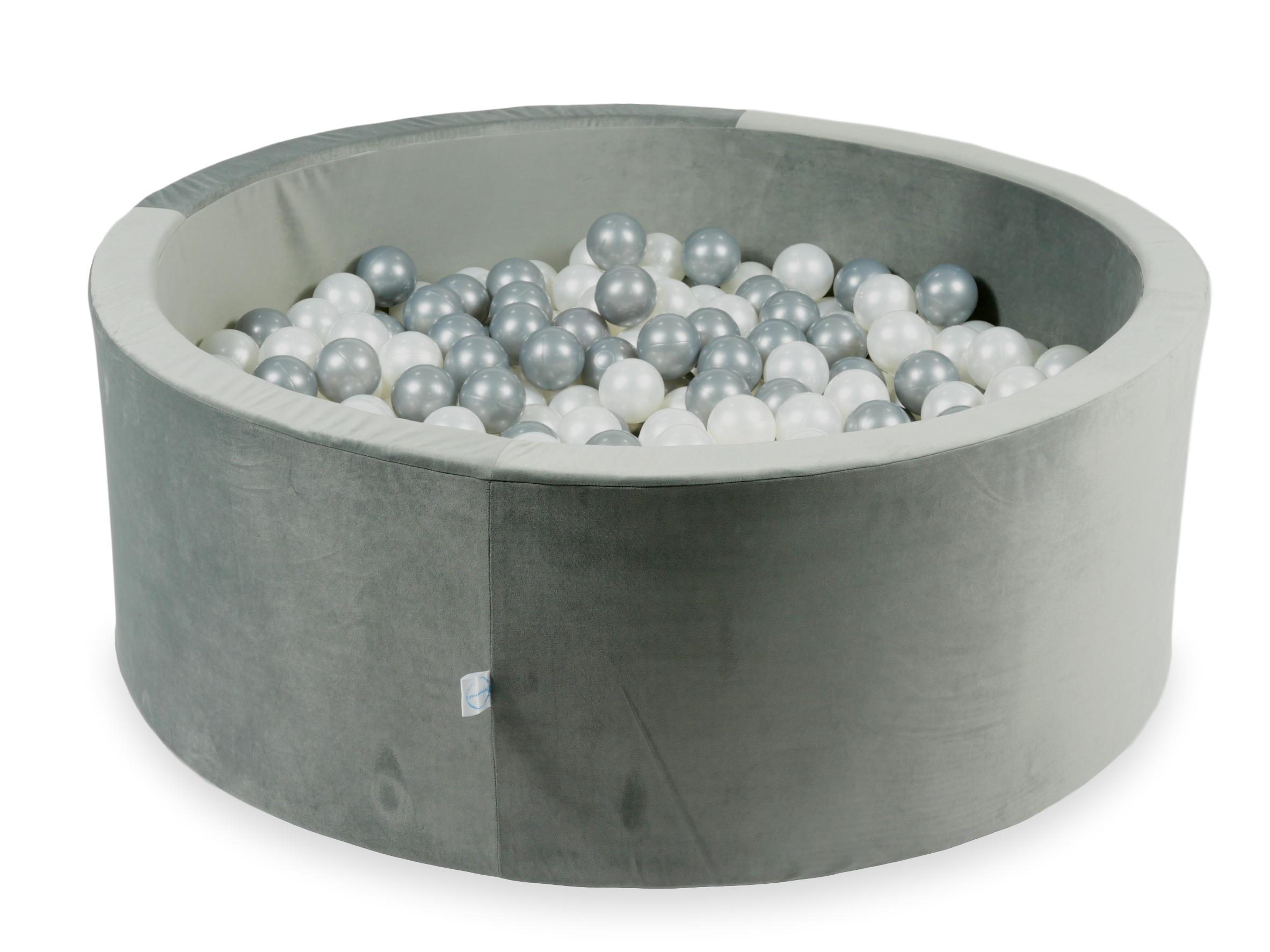Mimii Bällebad aus Samt in Grau – rund, 110 × 40 cm, mit 500 Bällen