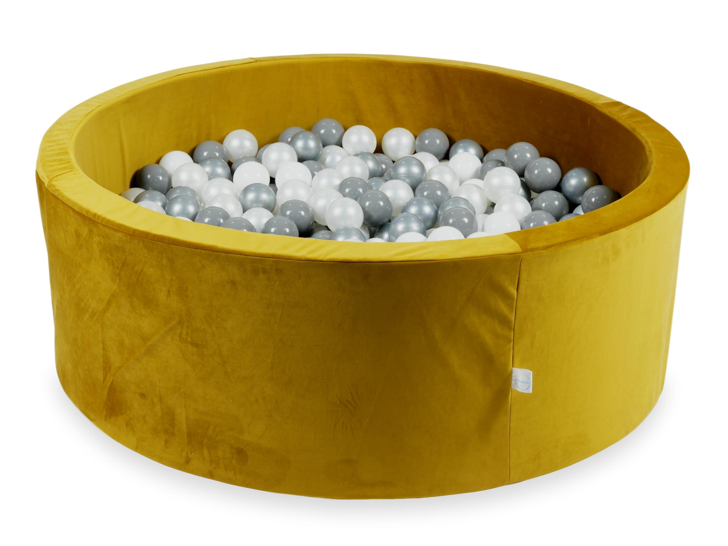 Ball pit with balls 110 × 40 cm velvet gold with 500 balls