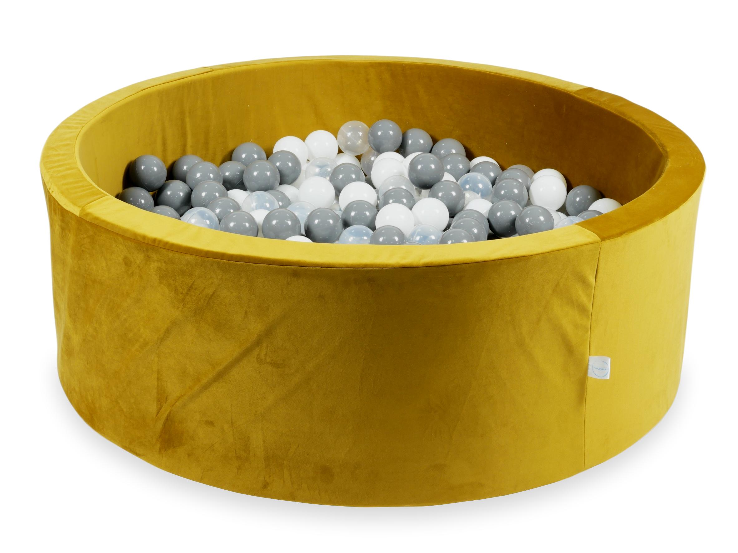 Mimii Bällebad aus Samt in Gold – rund, 110 × 40 cm, mit 500 Bällen