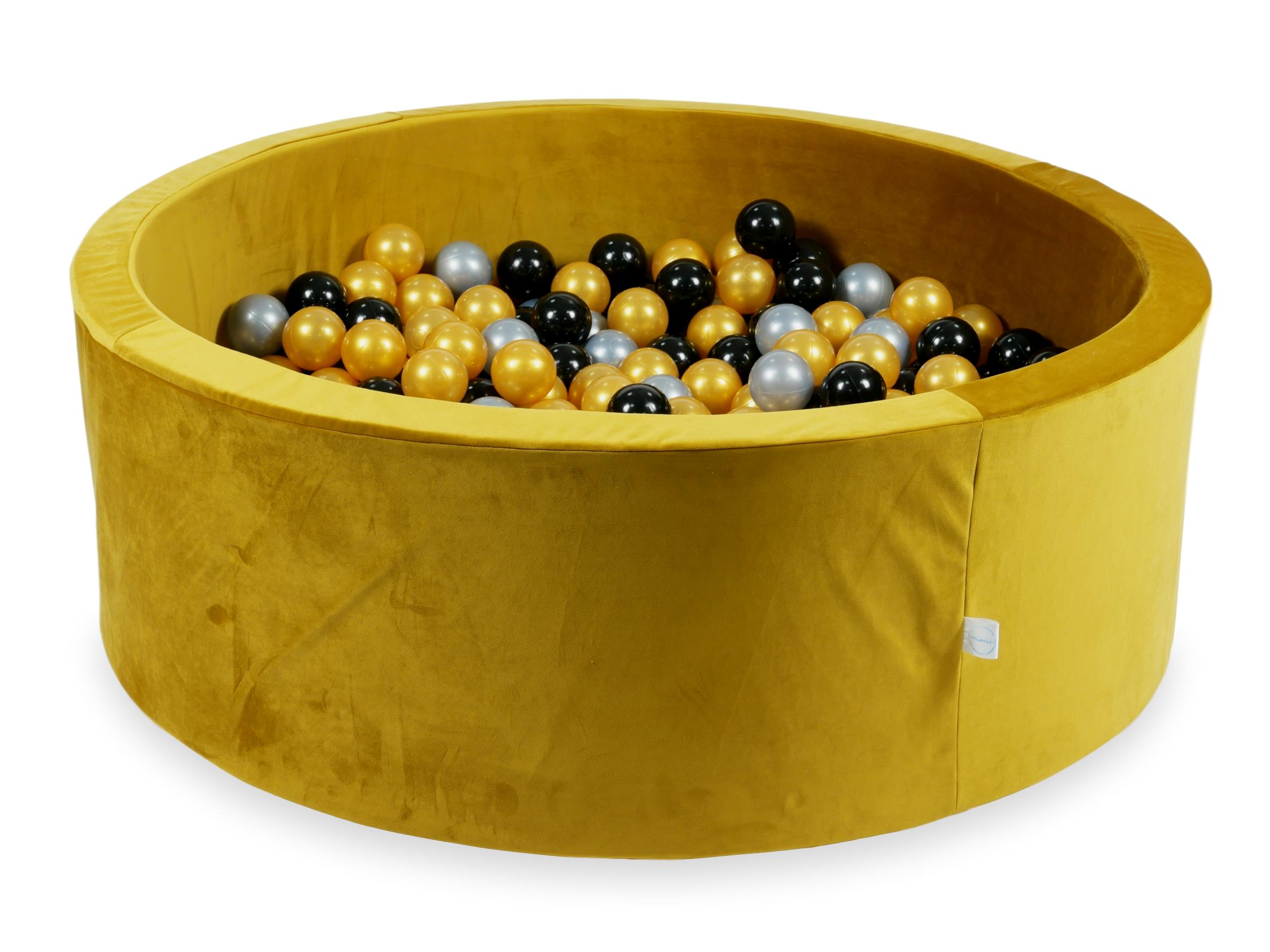 Mimii Bällebad aus Samt in Gold – rund, 110 × 40 cm, mit 500 Bällen
