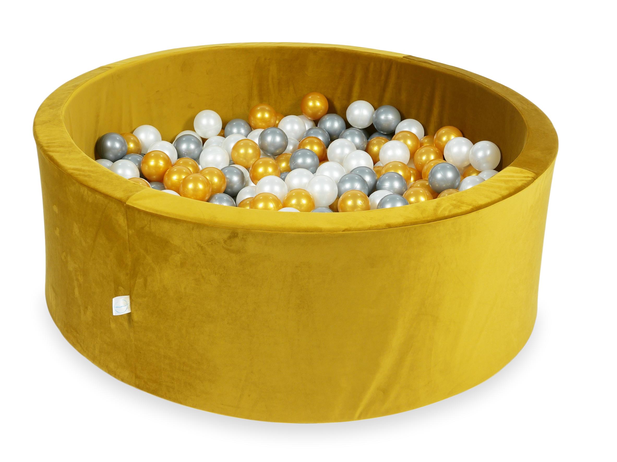 Ball pit with balls 110 × 40 cm velvet gold with 500 balls