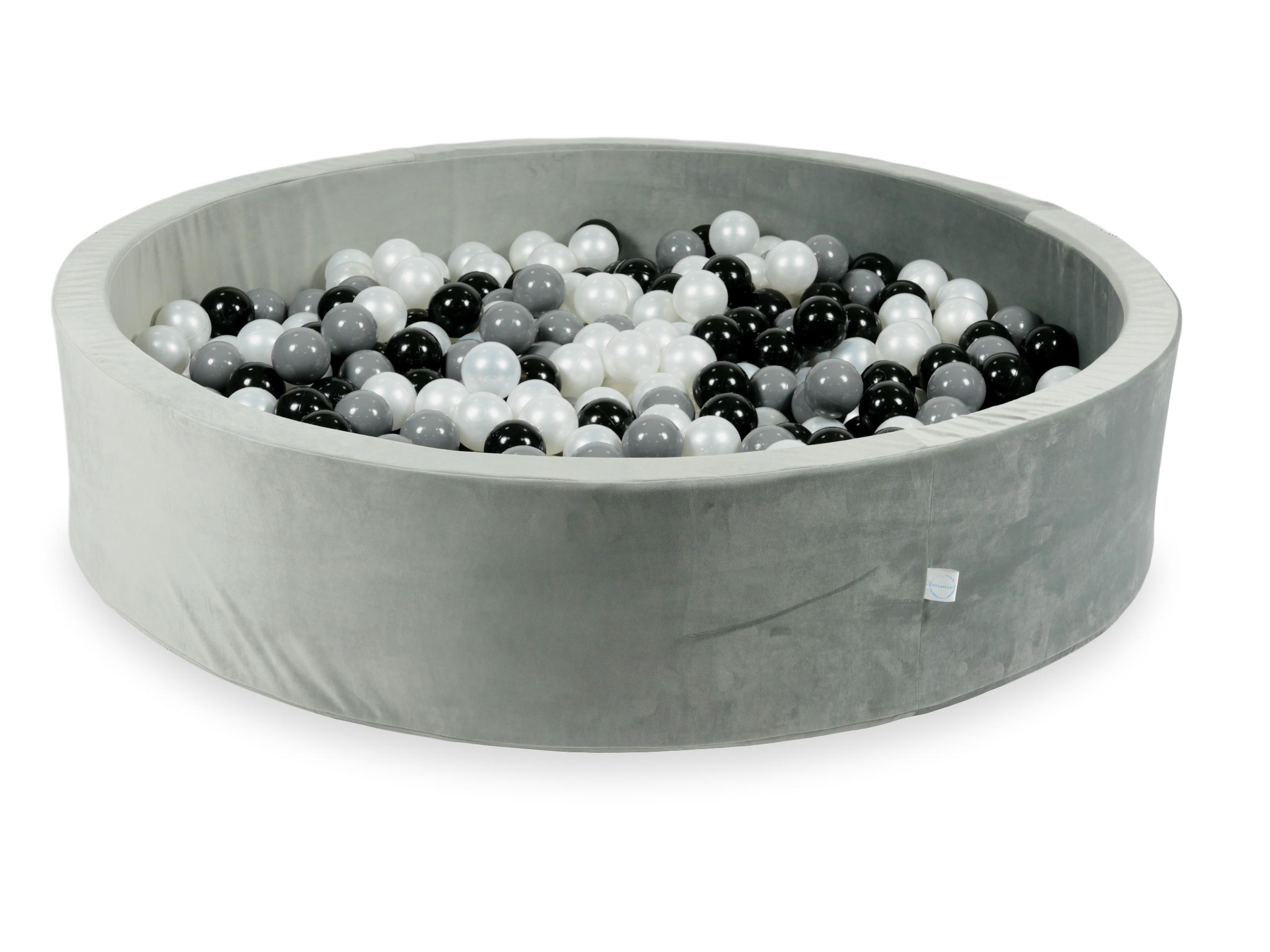 Mimii Bällebad aus Samt in Grau – rund, 130 × 30 cm, mit 600 Bällen