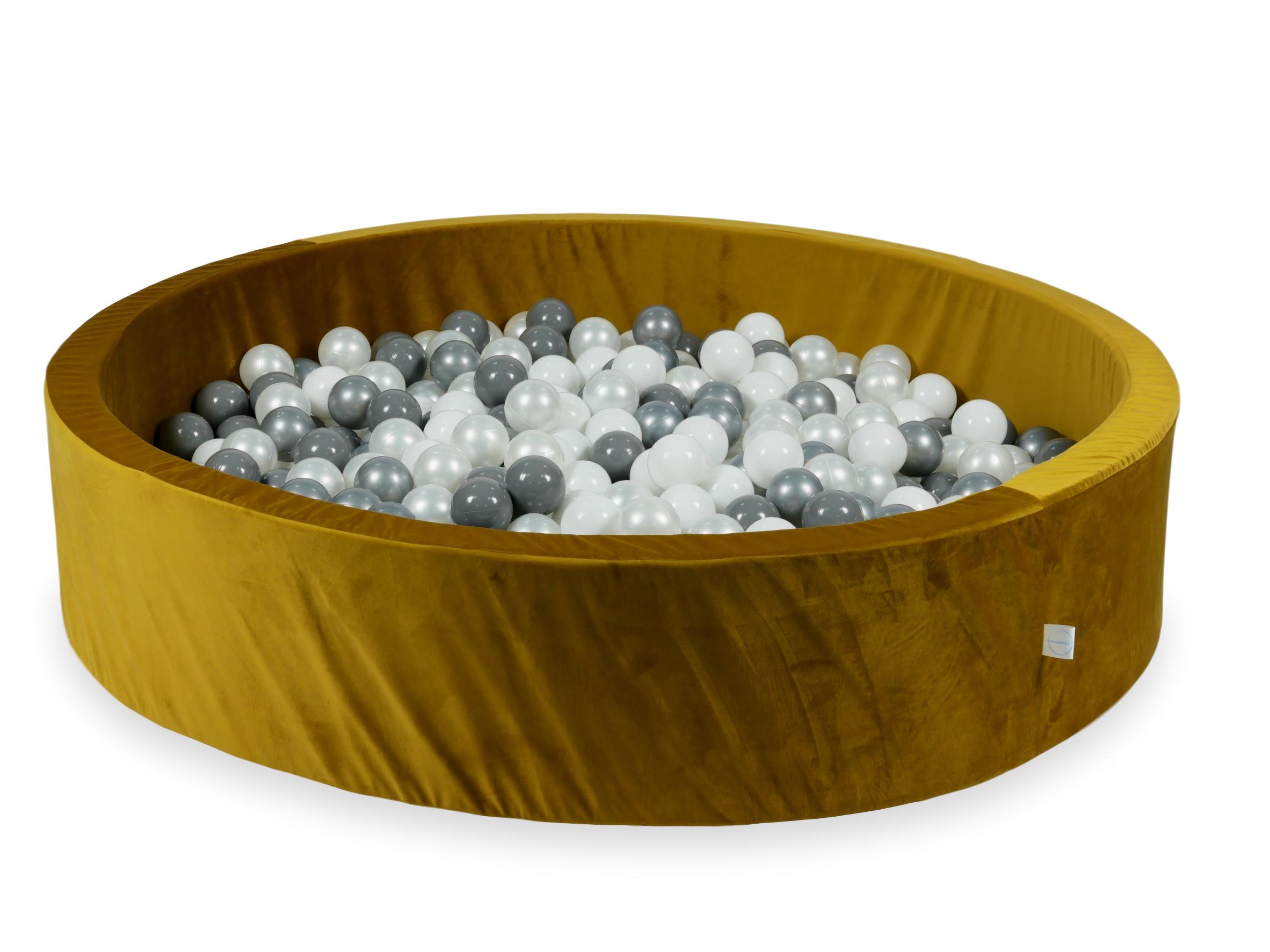 Ball pit with balls 130 × 30 cm velvet gold with 600 balls