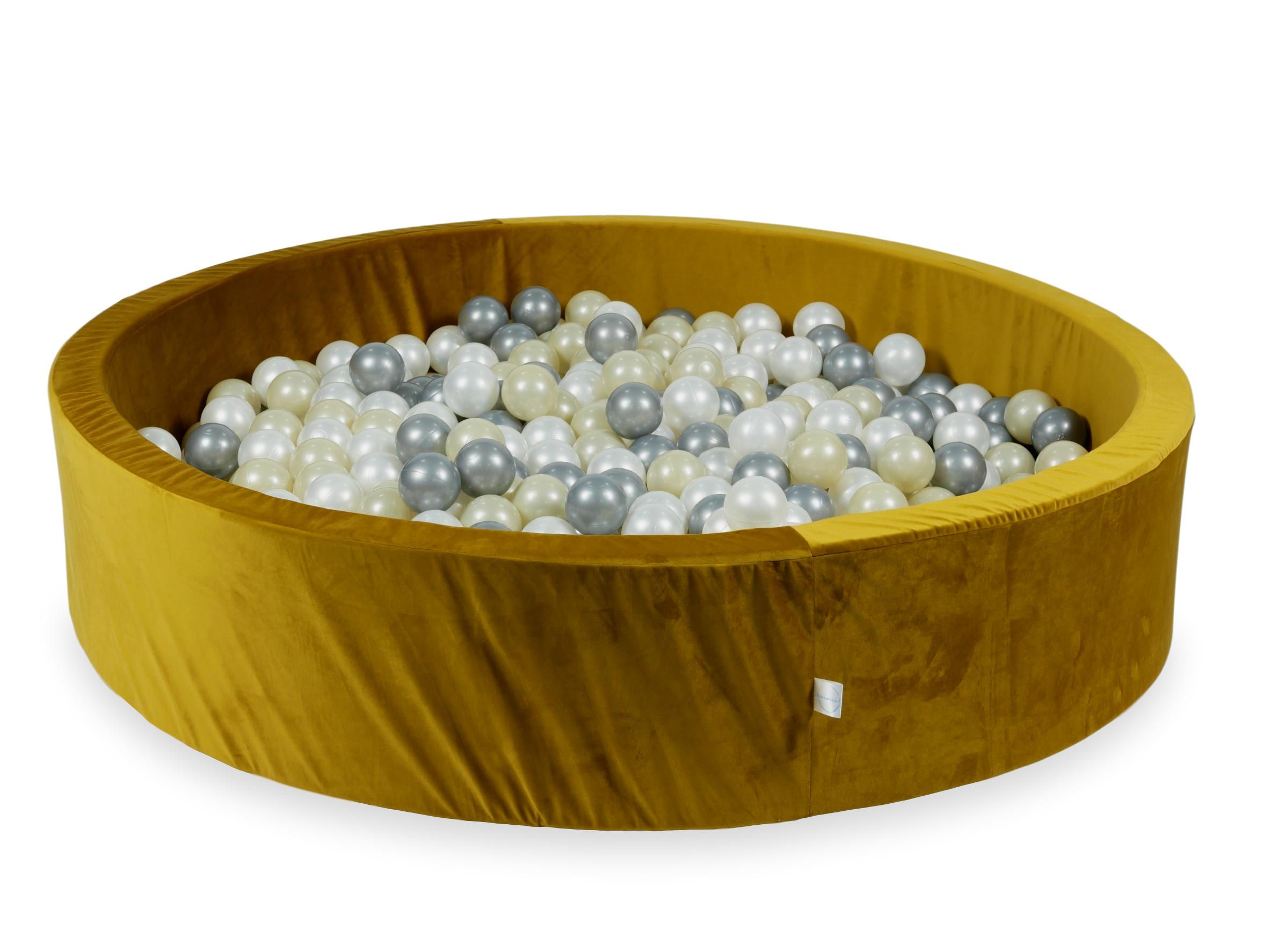 Ball pit with balls 130 × 30 cm velvet gold with 600 balls
