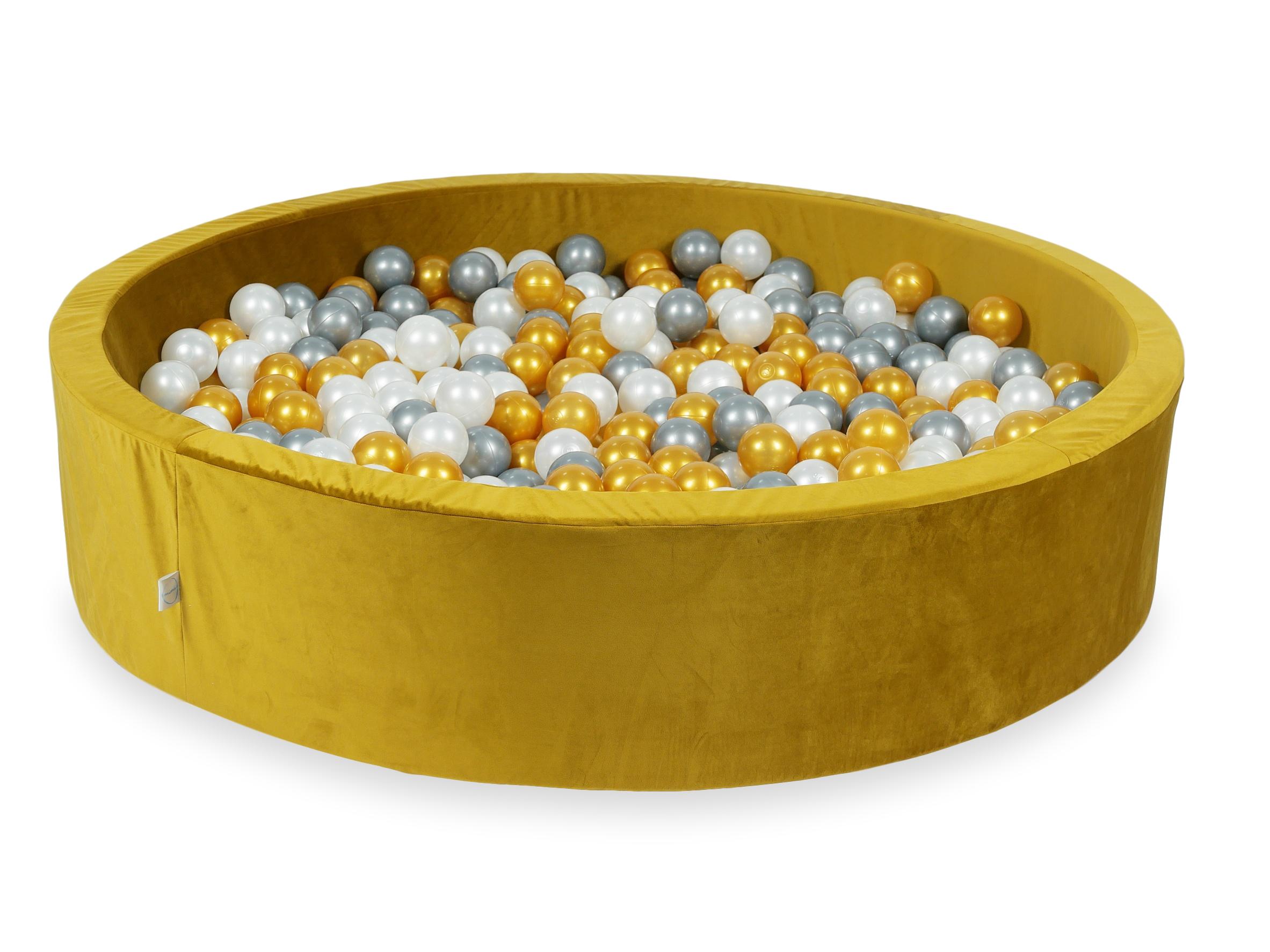 Ball pit with balls 130 × 30 cm velvet gold with 600 balls