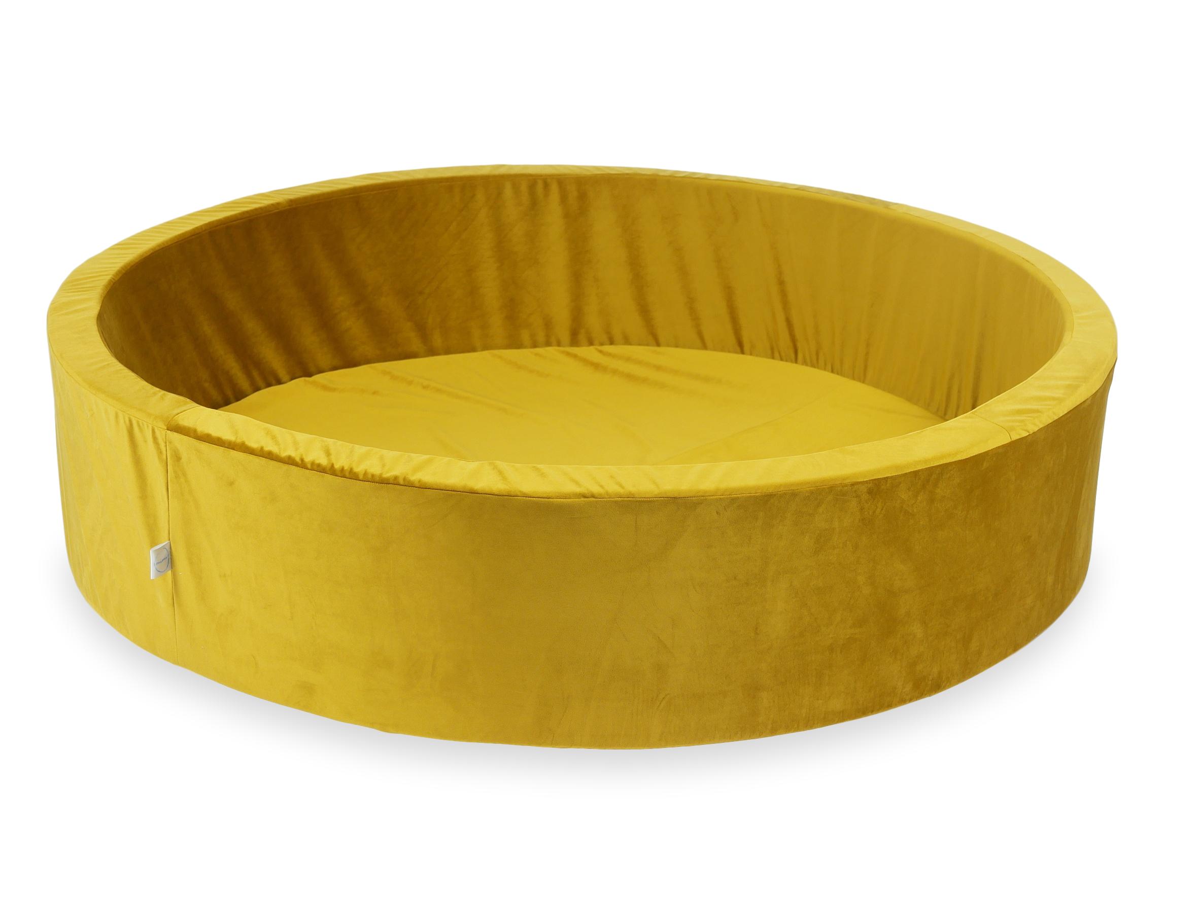 Mimii Bällebad aus Samt in Gold – rund, 130 × 30 cm, ohne Bälle