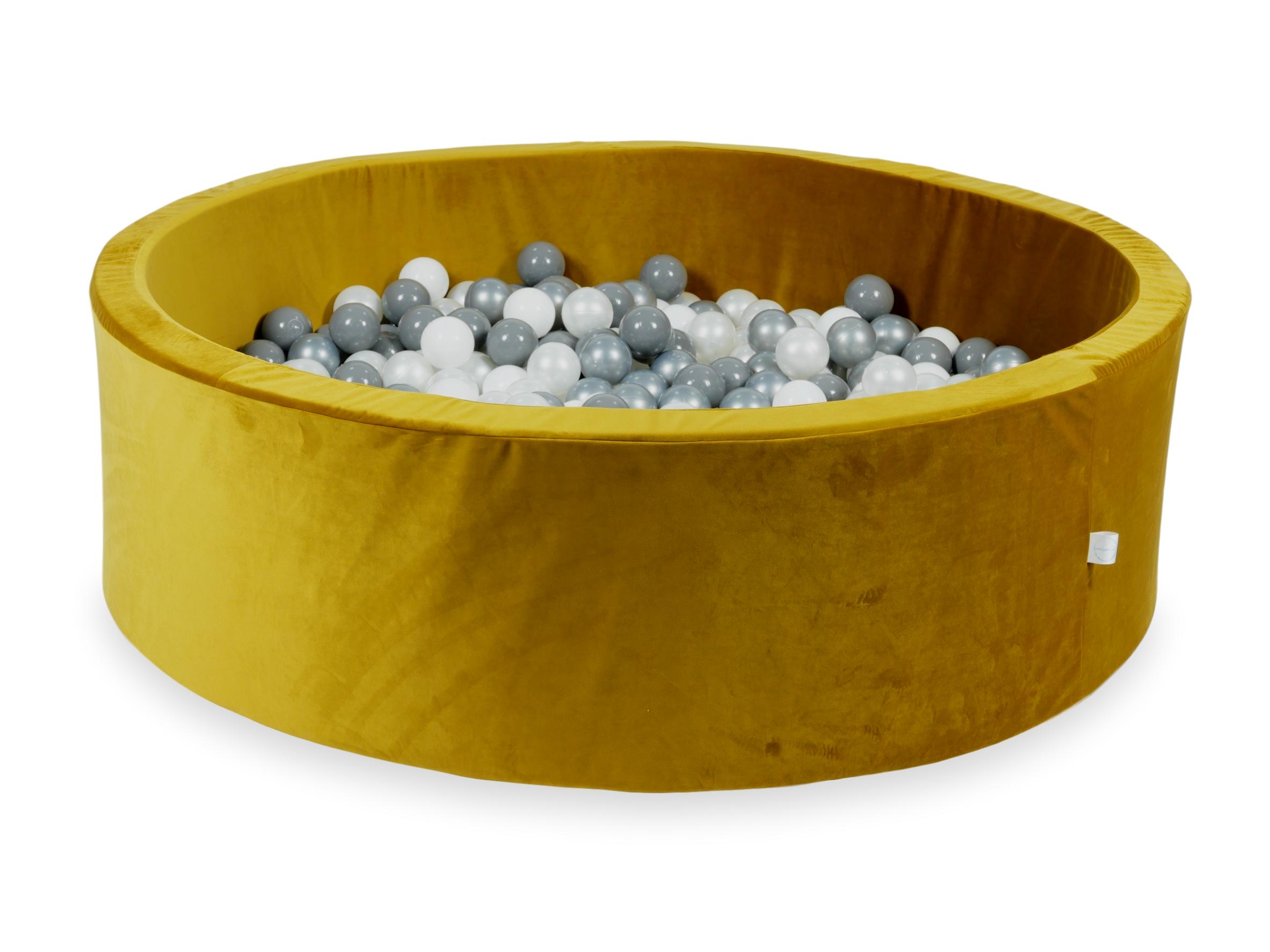 Ball pit with balls 130 × 40 cm velvet gold with 700 balls
