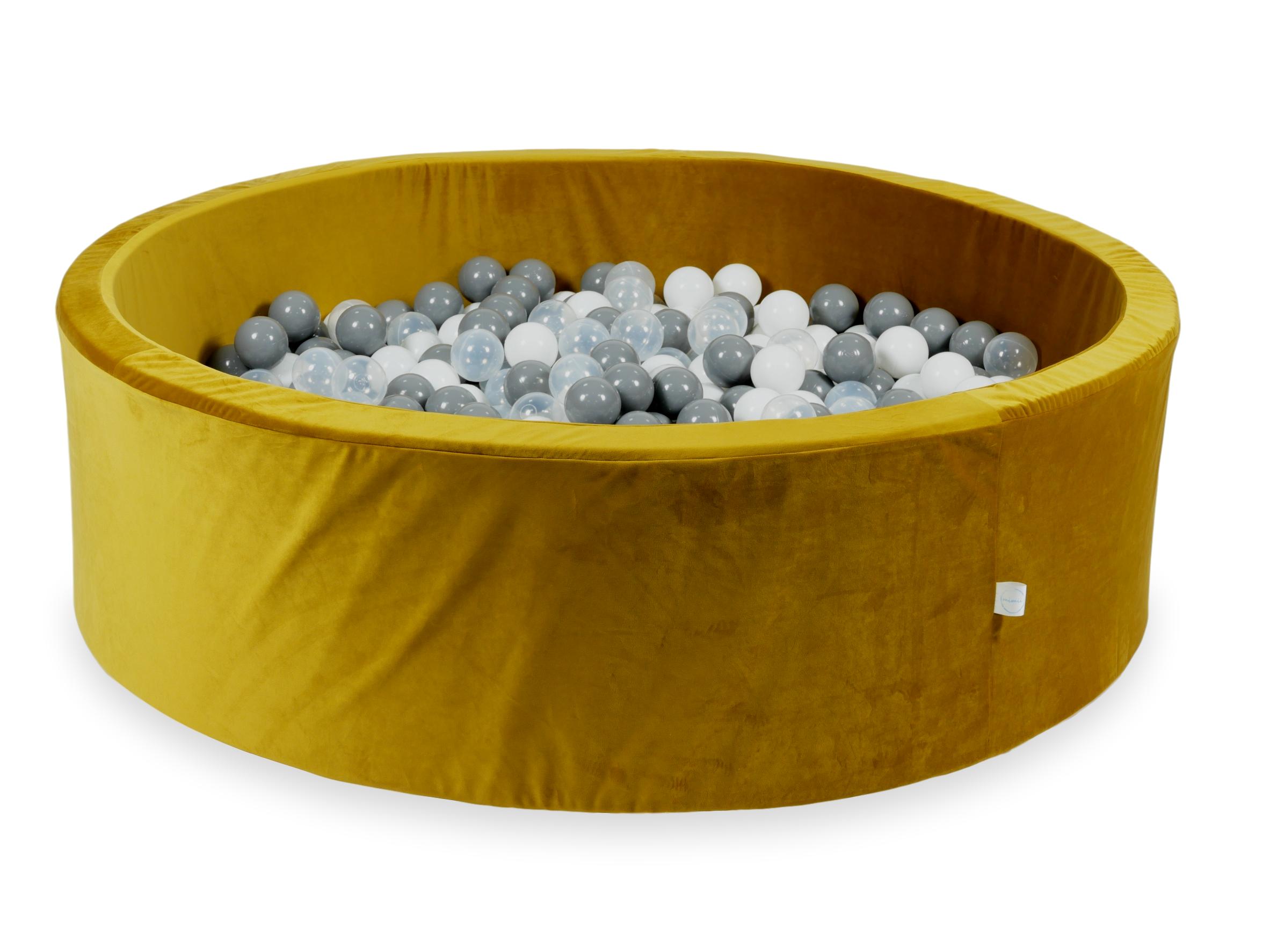 Mimii Bällebad aus Samt in Gold – rund, 130 × 40 cm, mit 700 Bällen