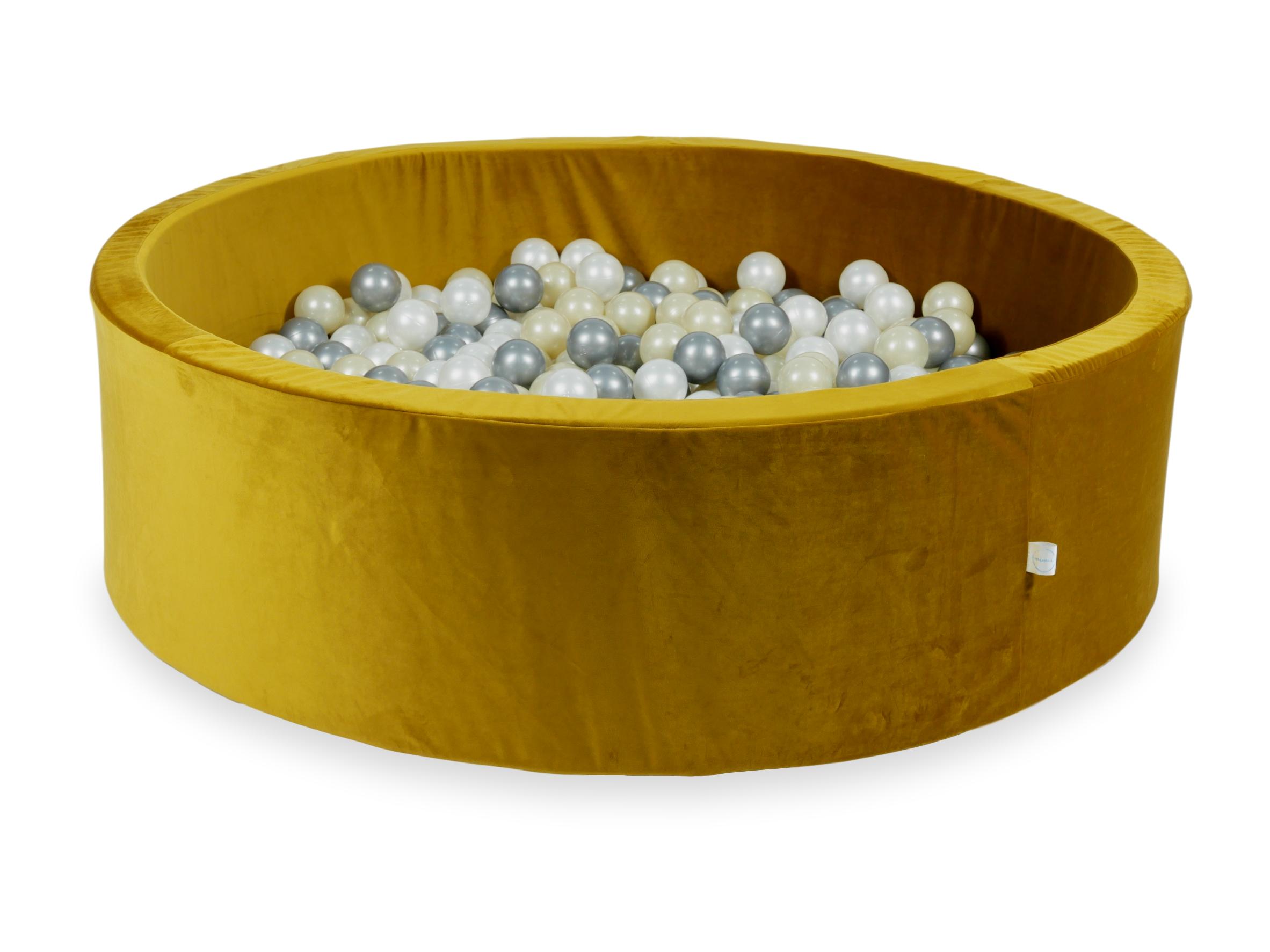 Ball pit with balls 130 × 40 cm velvet gold with 700 balls