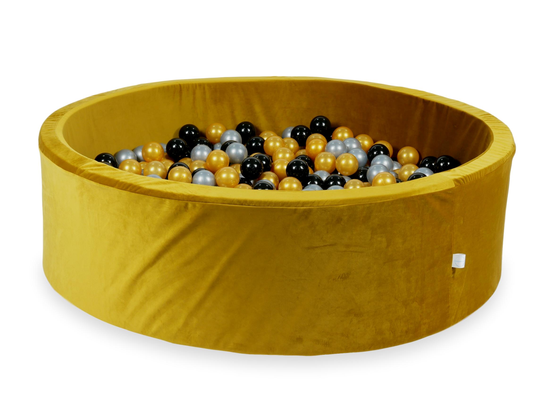 Mimii Bällebad aus Samt in Gold – rund, 130 × 40 cm, mit 700 Bällen