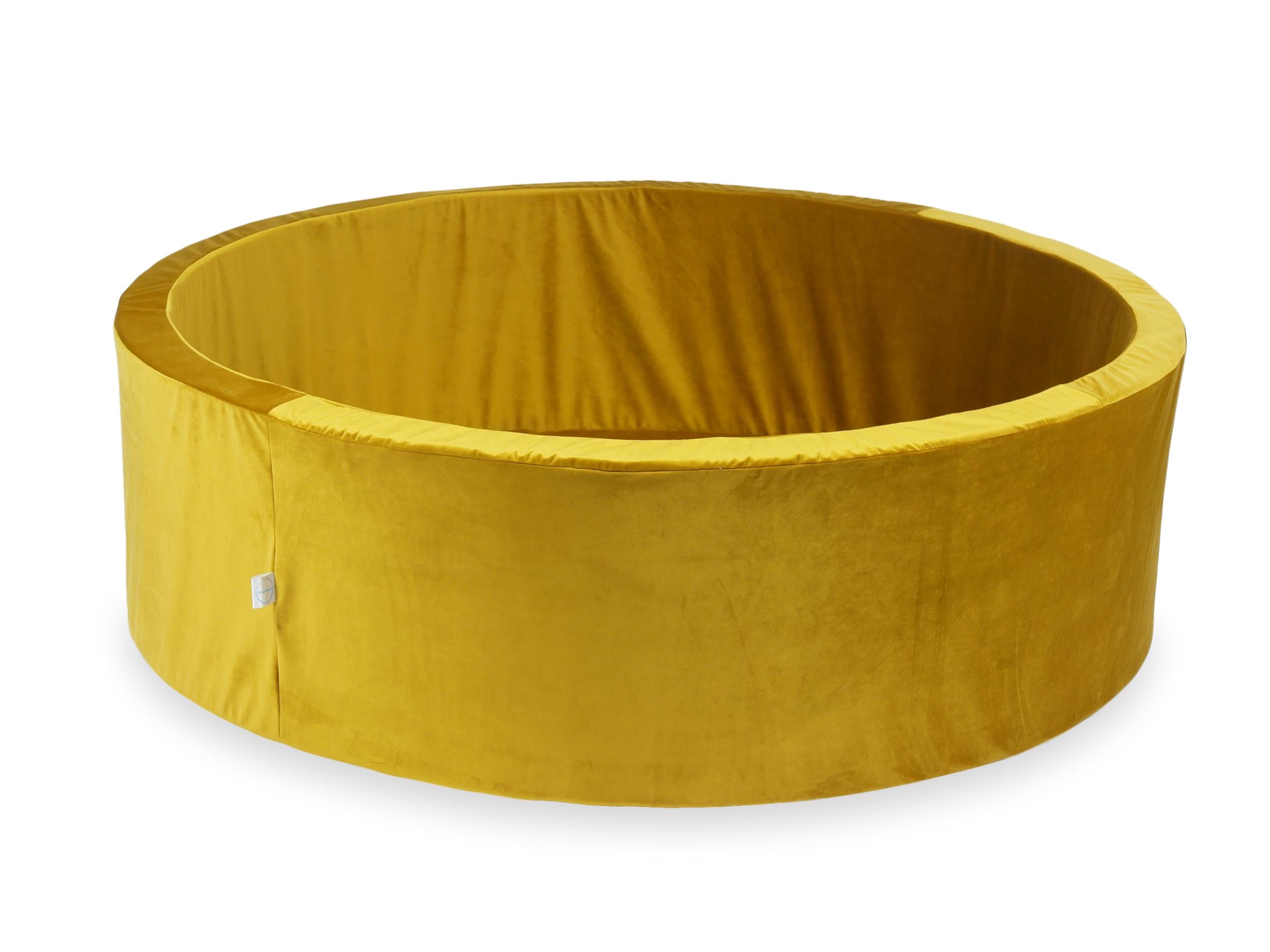 Mimii Bällebad aus Samt in Gold – rund, 130 × 40 cm, ohne Bälle