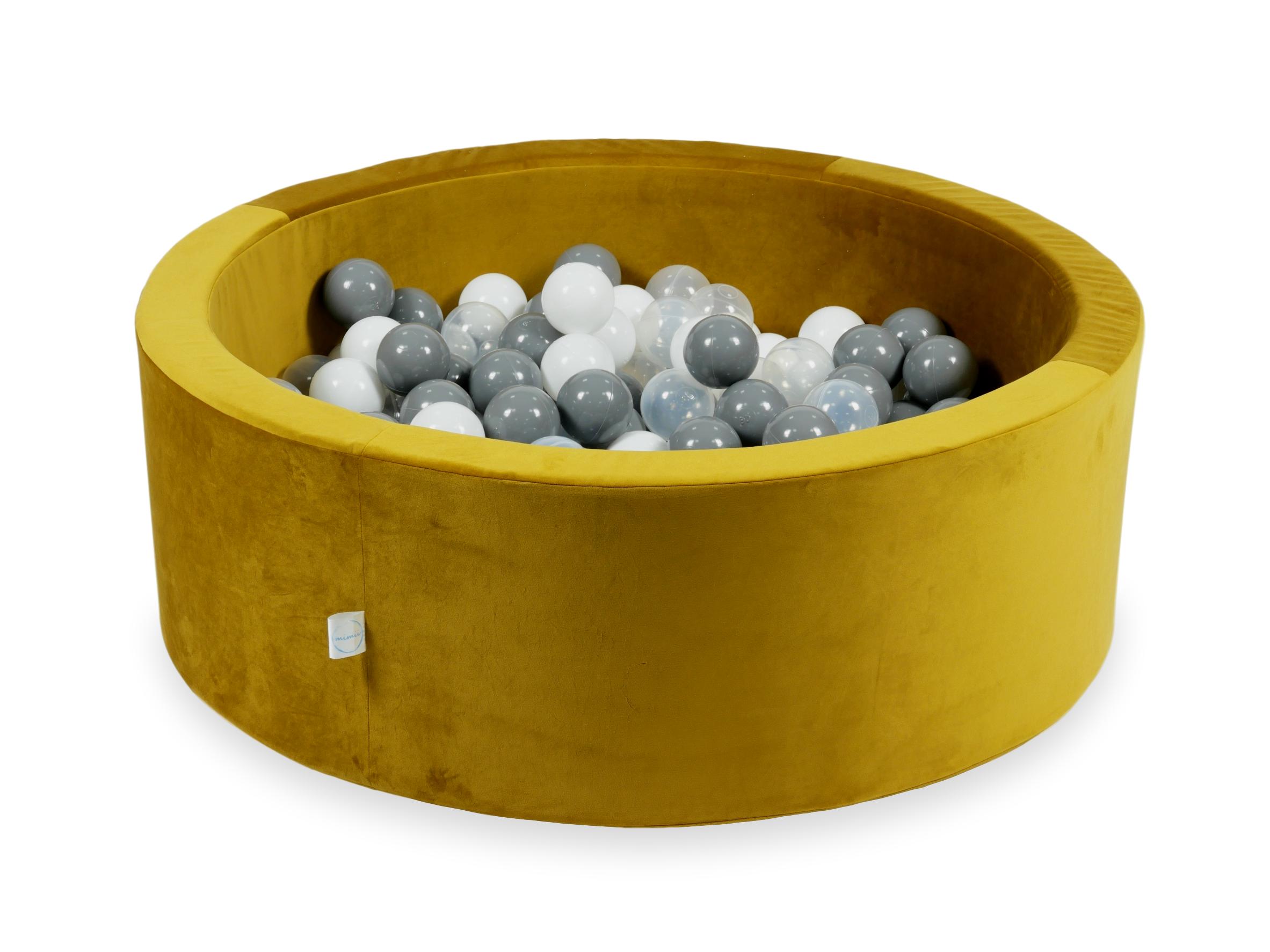 Mimii Bällebad aus Samt in Gold – rund, 90 × 30 cm, mit 200 Bällen