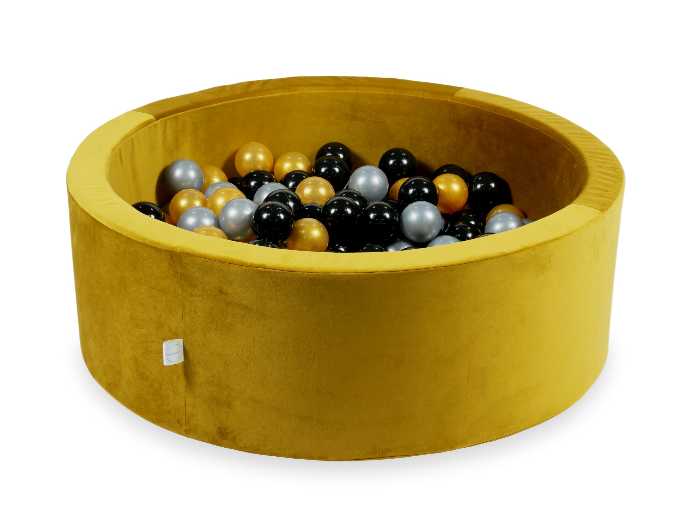 Mimii Bällebad aus Samt in Gold – rund, 90 × 30 cm, mit 200 Bällen