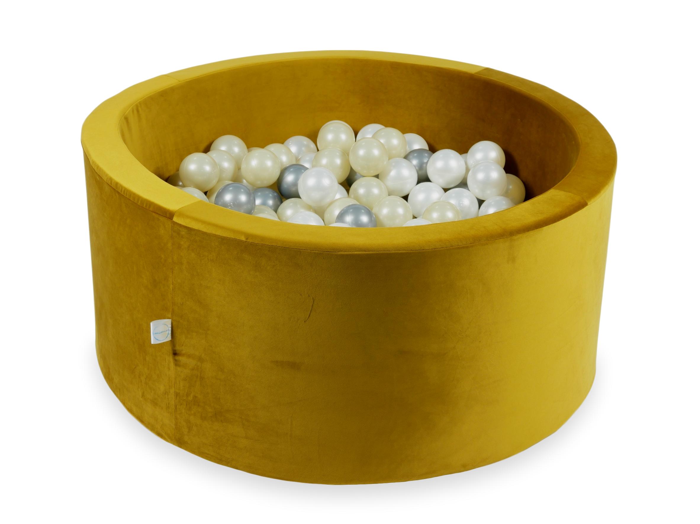 Ball pit with balls 90 × 40 cm velvet gold with 300 balls