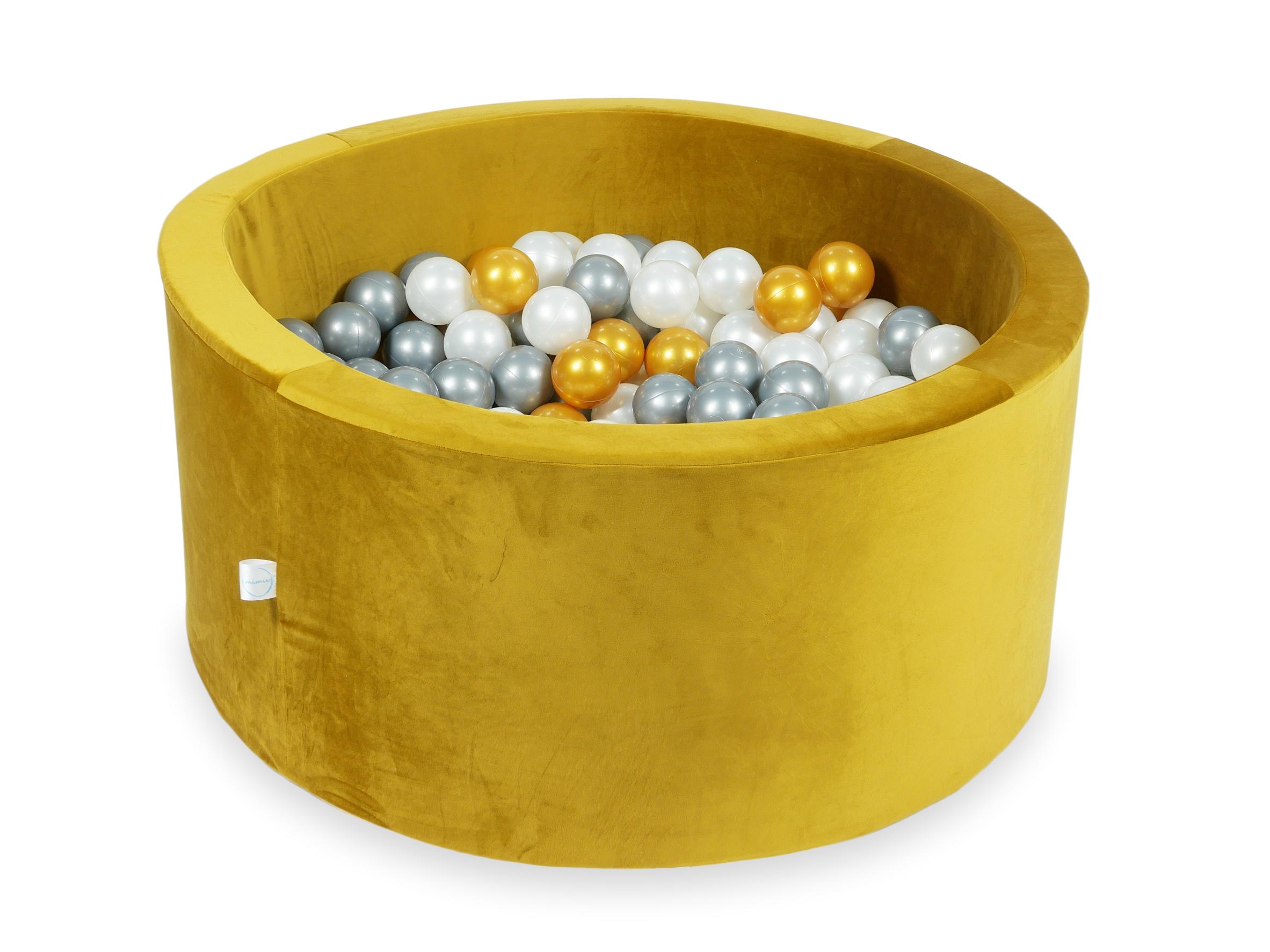 Ball pit with balls 90 × 40 cm velvet gold with 300 balls
