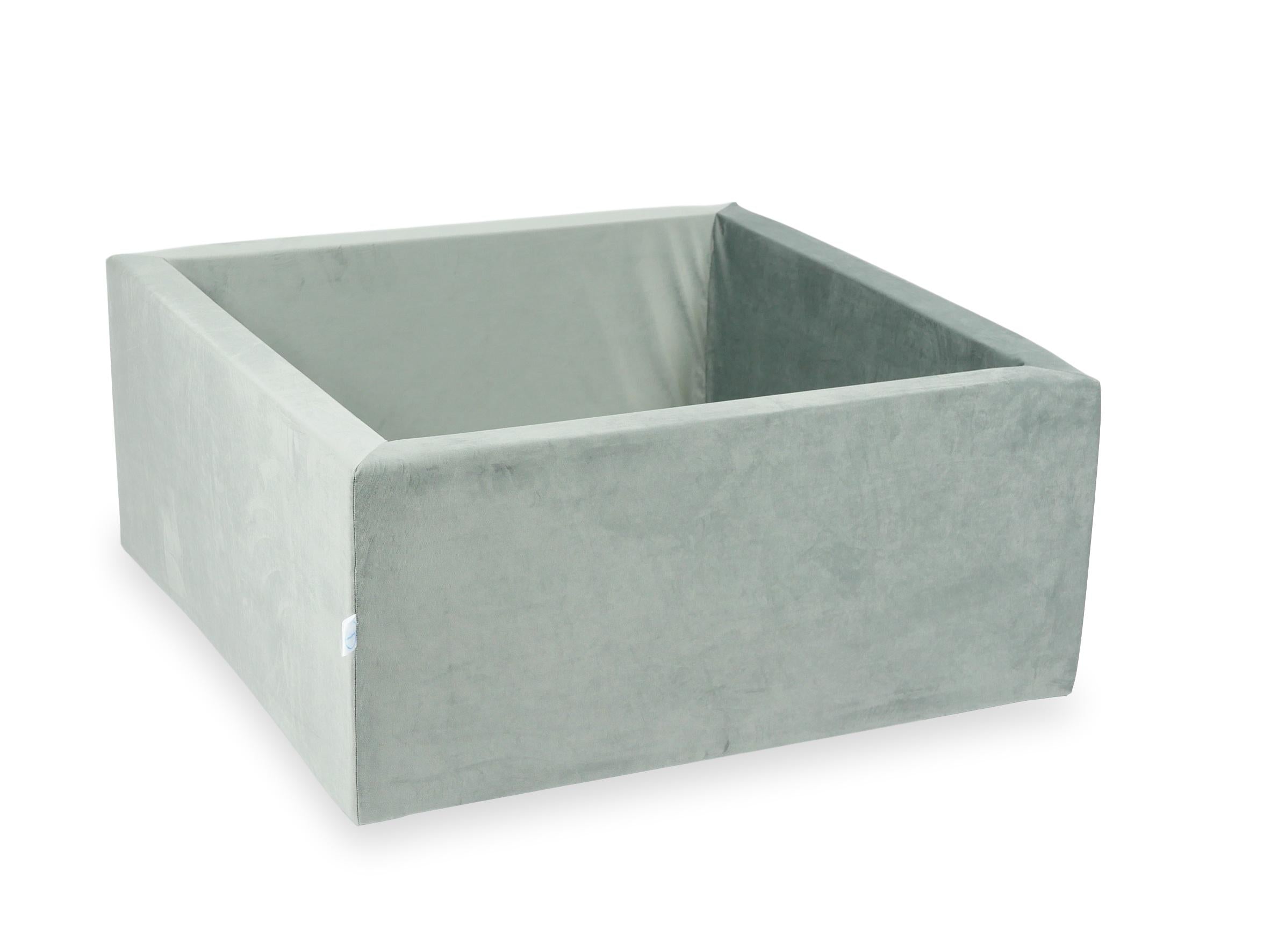 Mimii Bällebad aus Samt in Grau – quadratisch, 90 × 90 × 40 cm, ohne Bälle