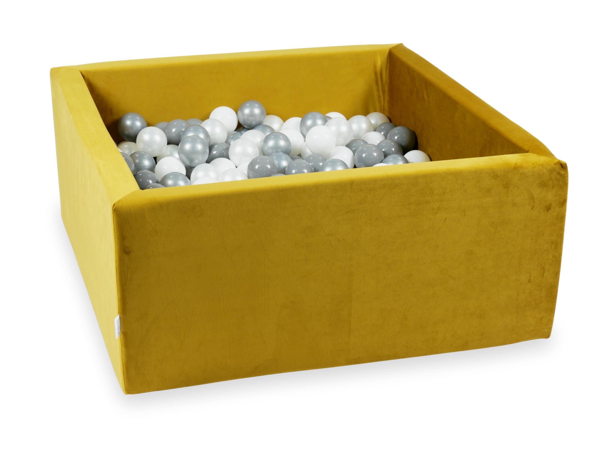 Square ball pit with balls 90 × 90 × 40 cm velvet gold + 400 balls