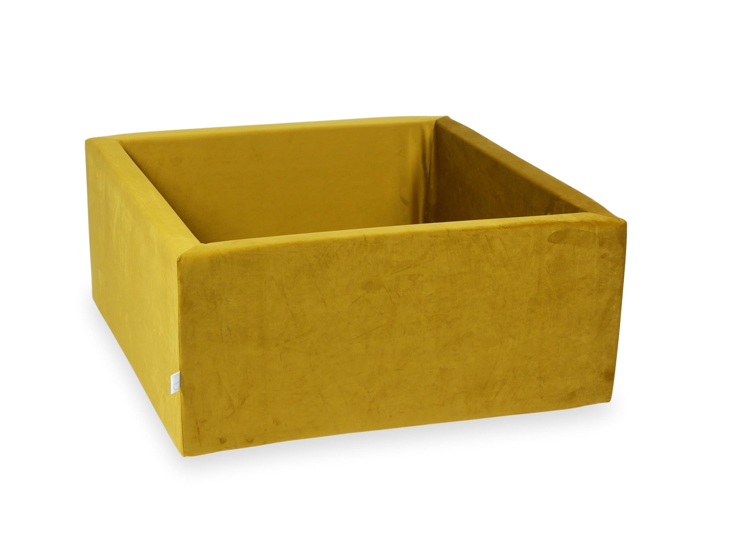 Mimii Bällebad aus Samt in Gold – quadratisch, 90 × 90 × 40 cm, ohne Bälle