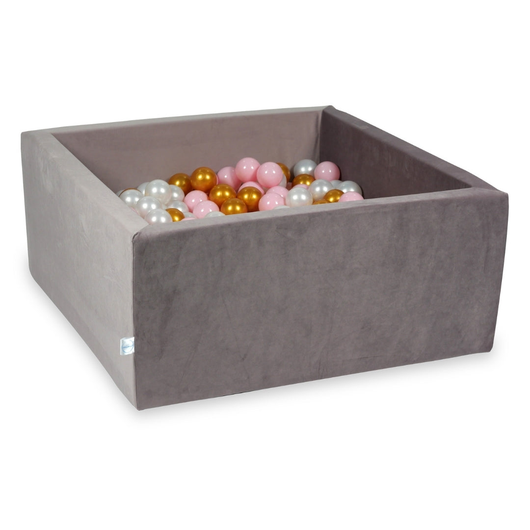 Mimii Bällebad aus Samt in Flieder – quadratisch, 90 × 90 × 40 cm, mit 400 Bällen