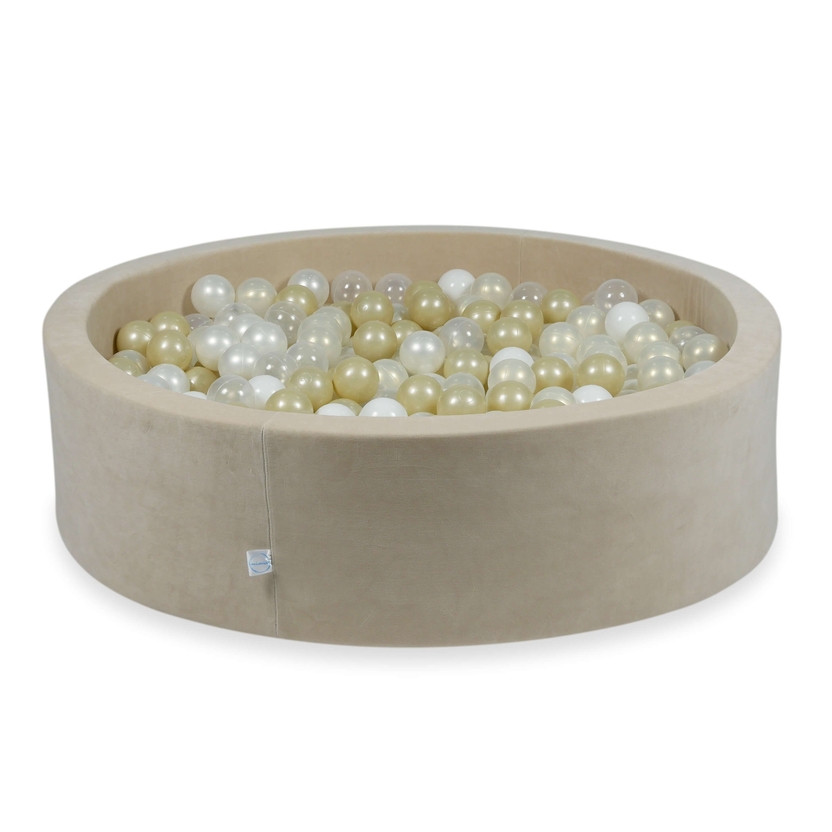 Mimii Bällebad aus Velvet Soft in Beige – rund, 110 × 30 cm, mit 400 Bällen