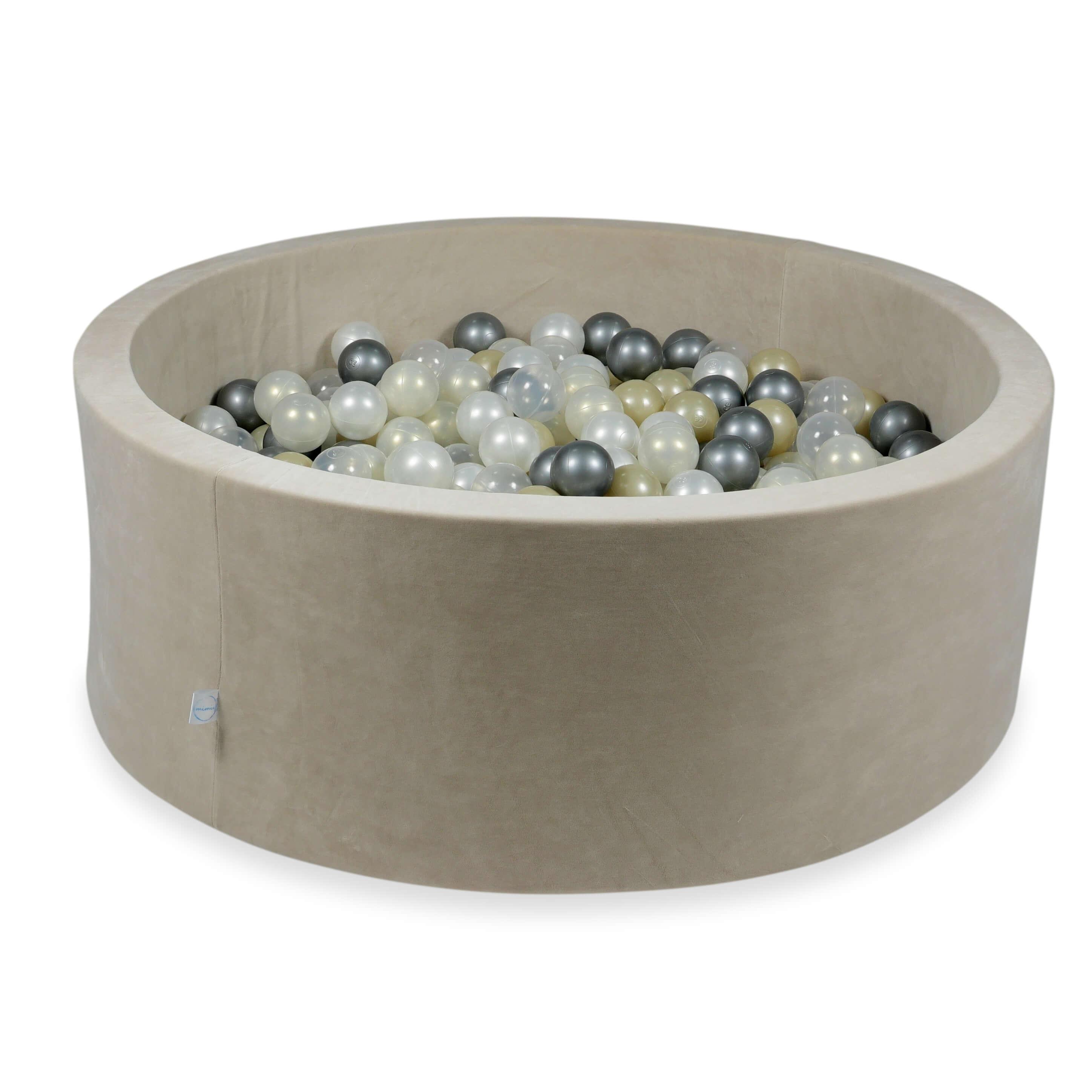 Mimii Bällebad aus Velvet Soft in Beige – rund, 110 × 40 cm, mit 500 Bällen
