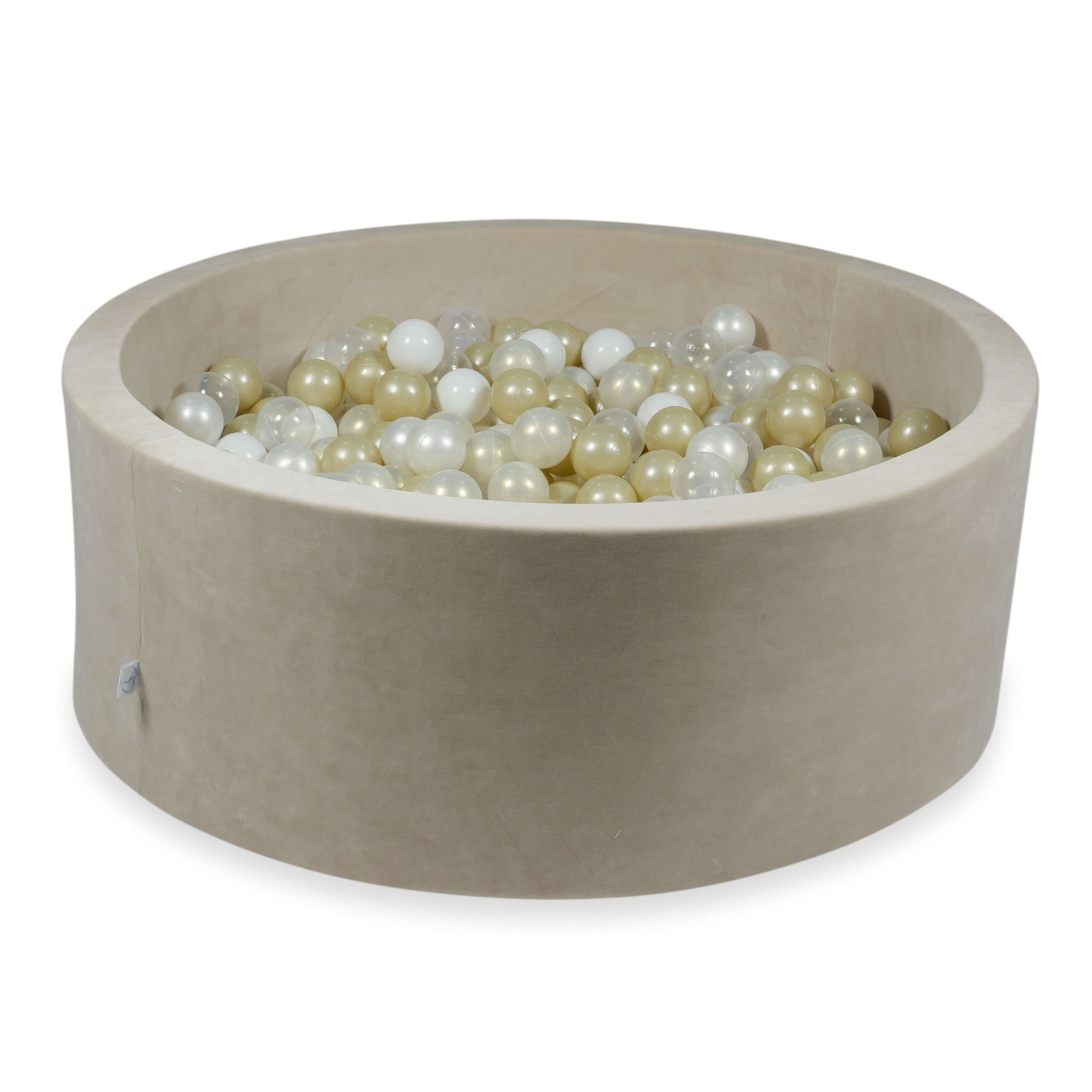 Mimii Bällebad aus Velvet Soft in Beige – rund, 110 × 40 cm, mit 500 Bällen