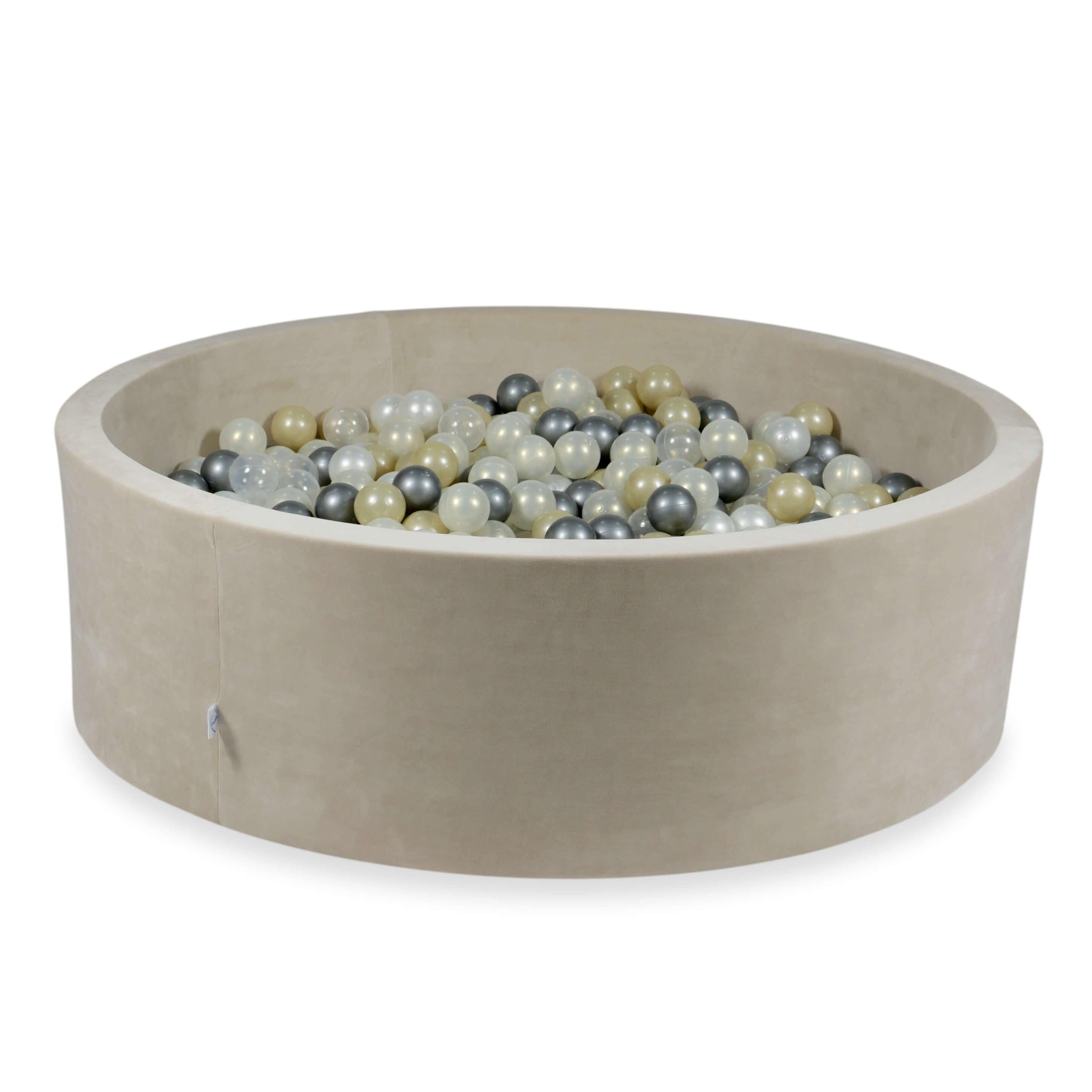 Mimii Bällebad aus Velvet Soft in Beige – rund, 130 × 40 cm, mit 700 Bällen