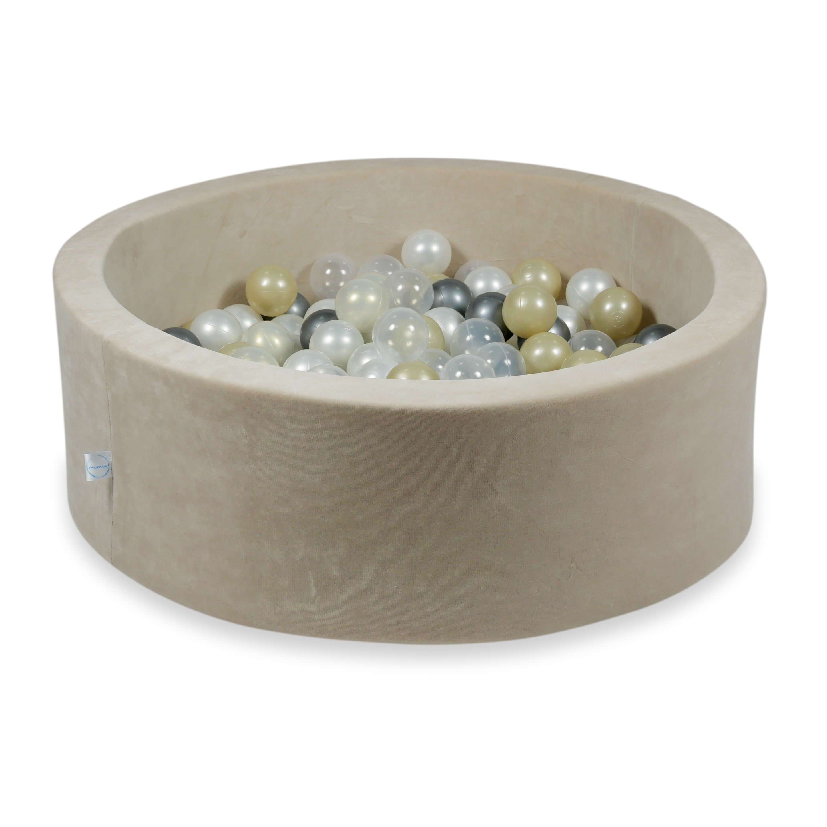 Mimii Bällebad aus Velvet Soft in Beige – rund, 90 × 30 cm, mit 200 Bällen