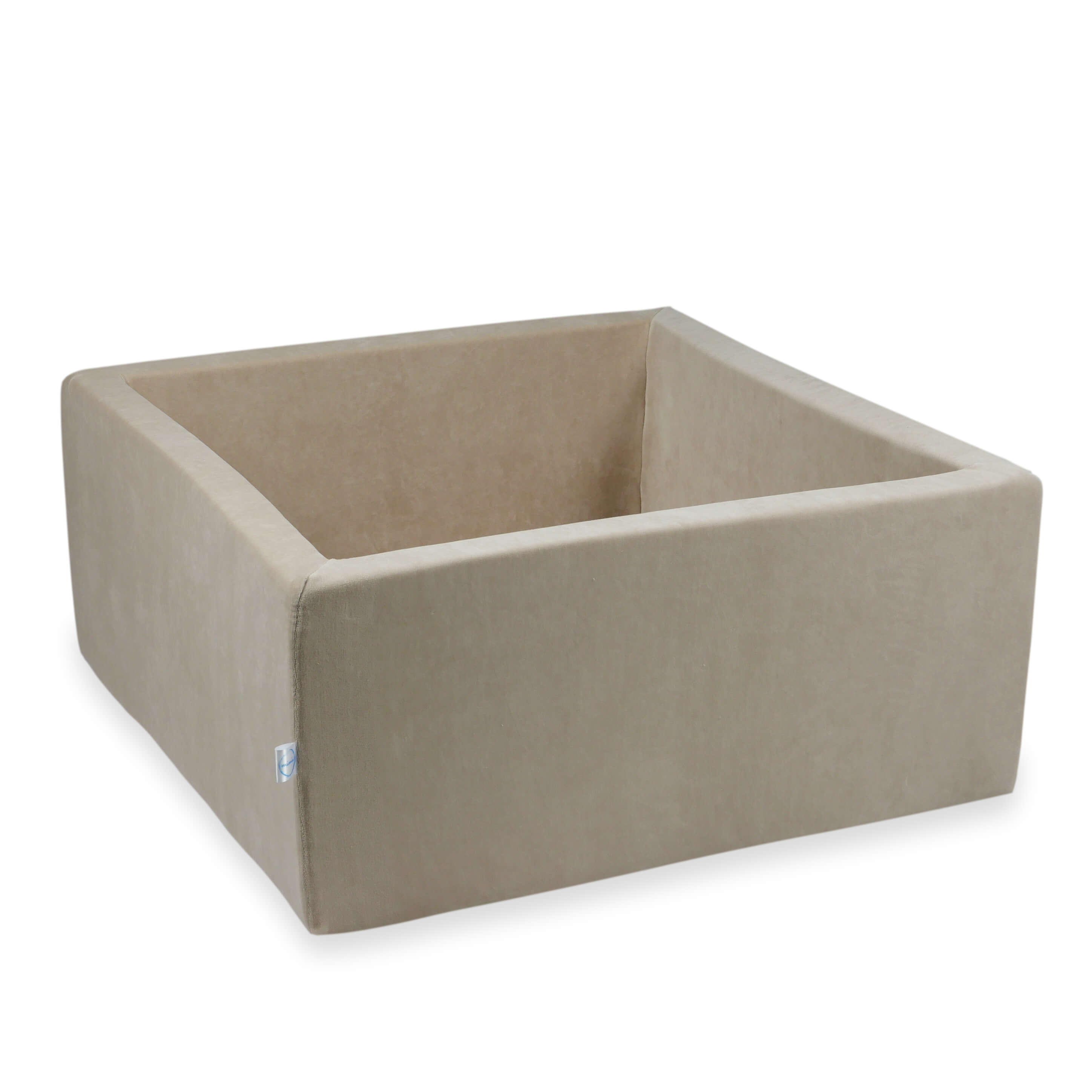 Mimii Bällebad aus Velvet Soft in Beige – quadratisch, 90 × 90 × 40 cm, ohne Bälle