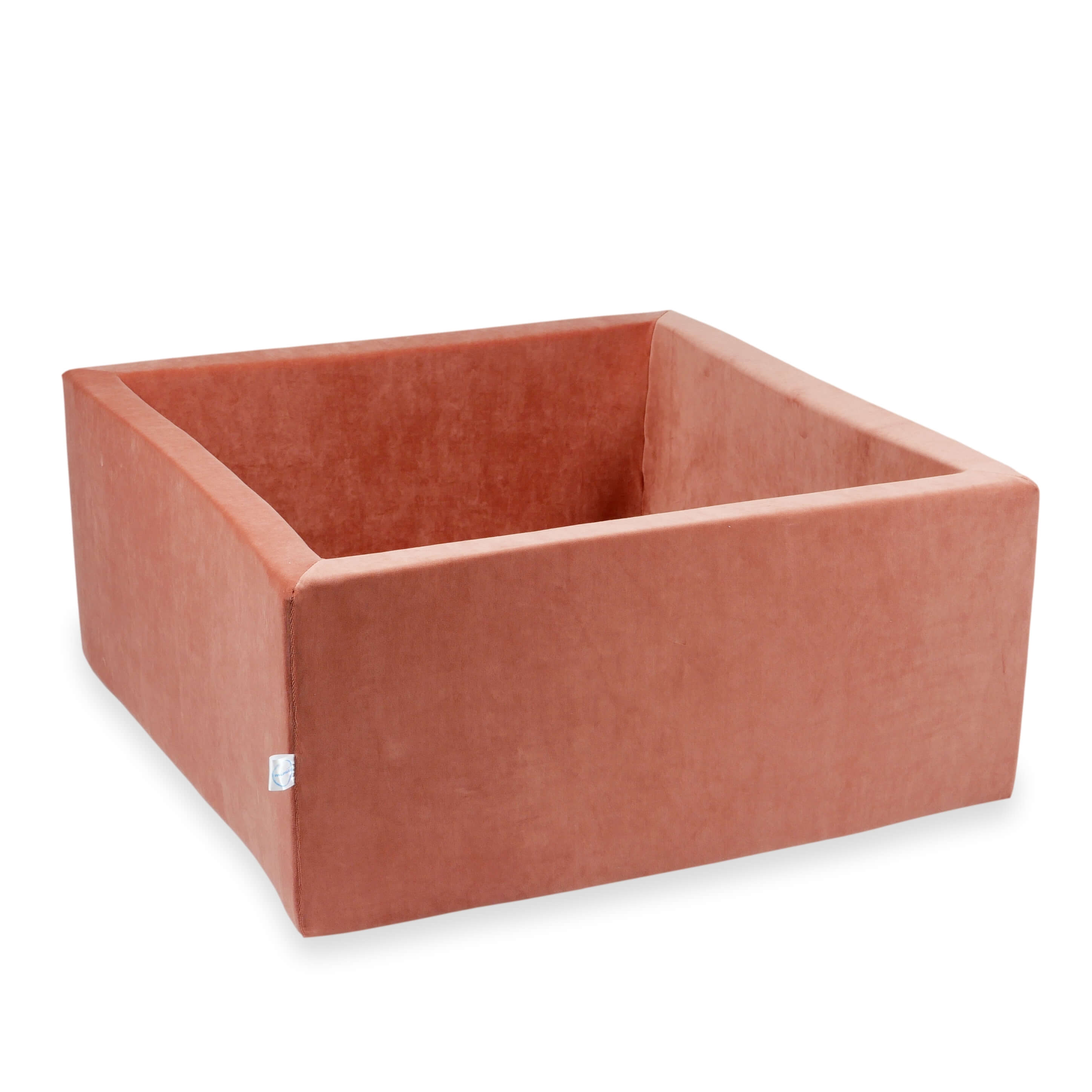 Mimii Bällebad aus Velvet Soft in Canyon Clay – quadratisch, 90 × 90 × 40 cm, ohne Bälle