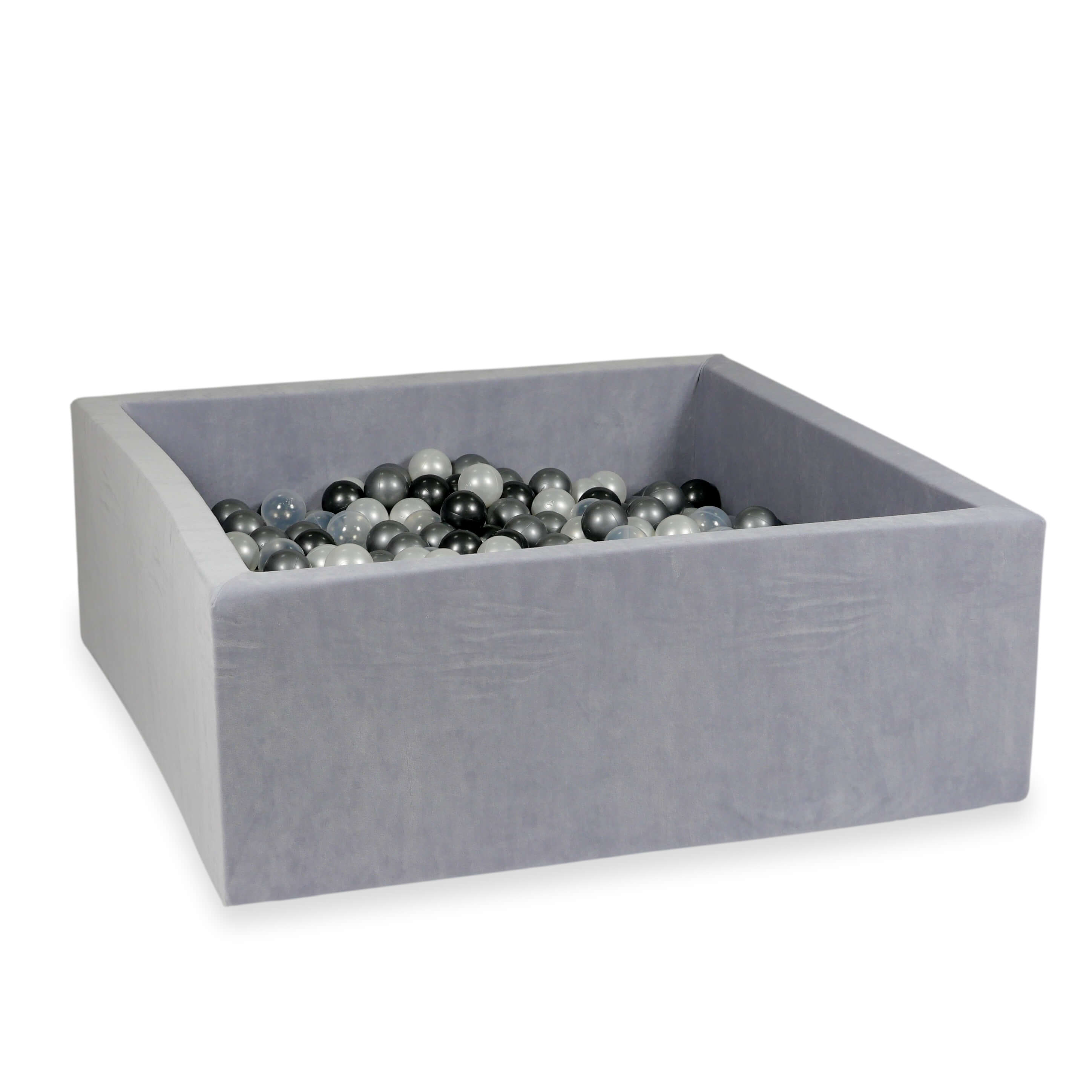 Square ball pit with balls 110 × 110 × 40 cm Velvet Soft light grey + 600 balls