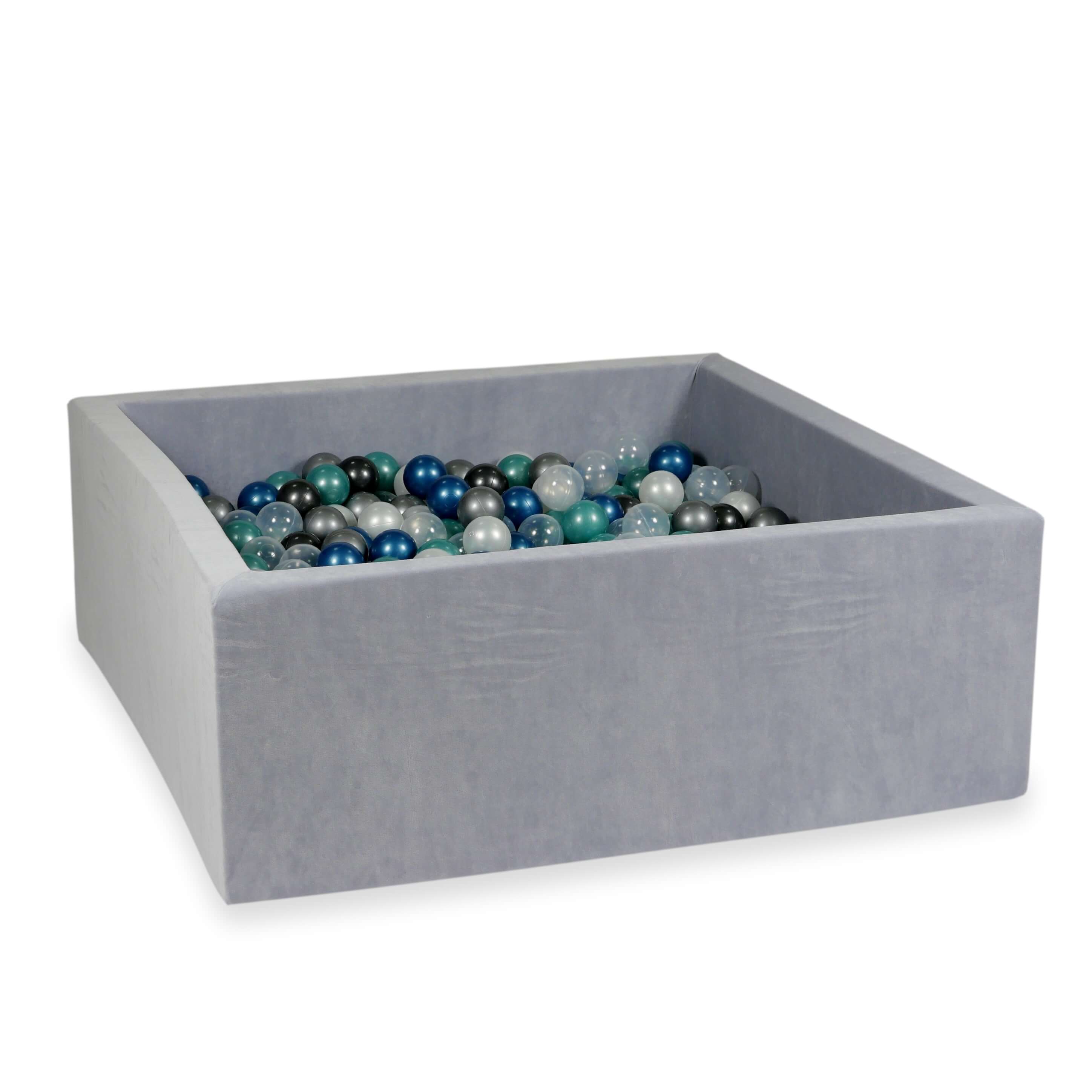 Square ball pit with balls 110 × 110 × 40 cm Velvet Soft light grey + 600 balls