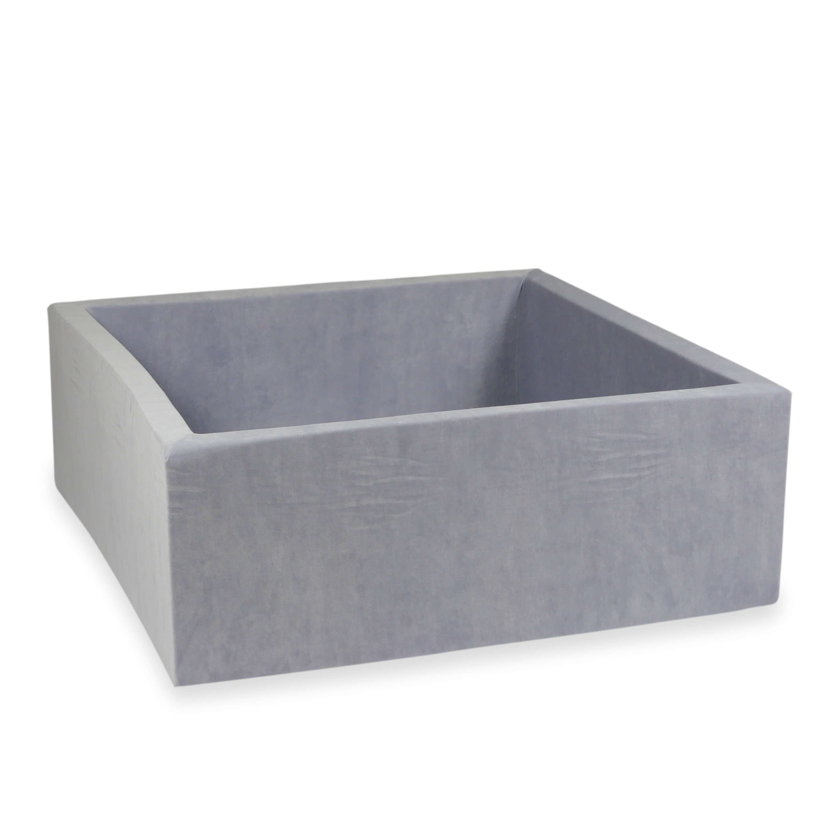 Square ball pit 110 × 110 × 40 cm Velvet Soft light grey without balls