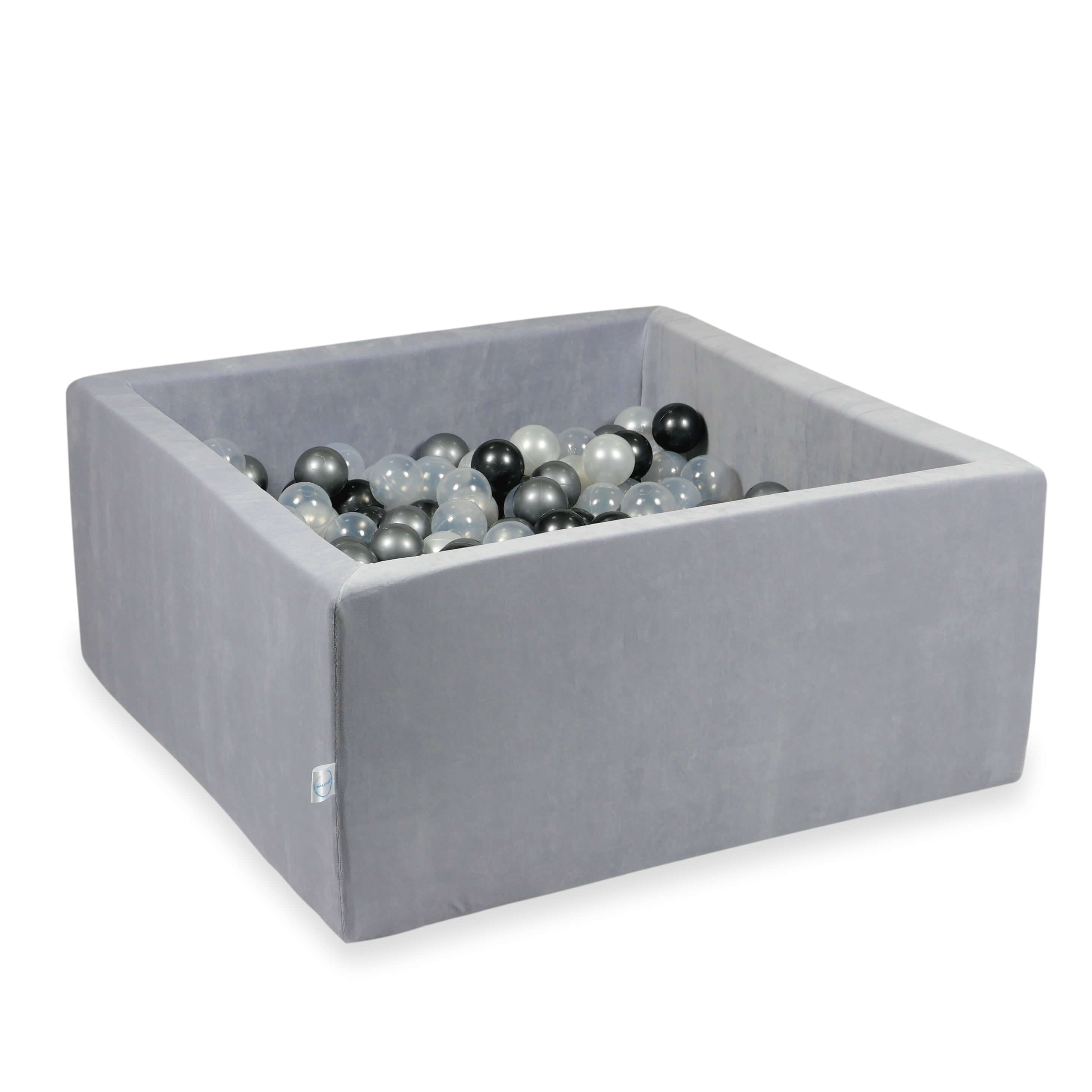 Square ball pit with balls 90 × 90 × 40 cm Velvet Soft light grey + 400 balls