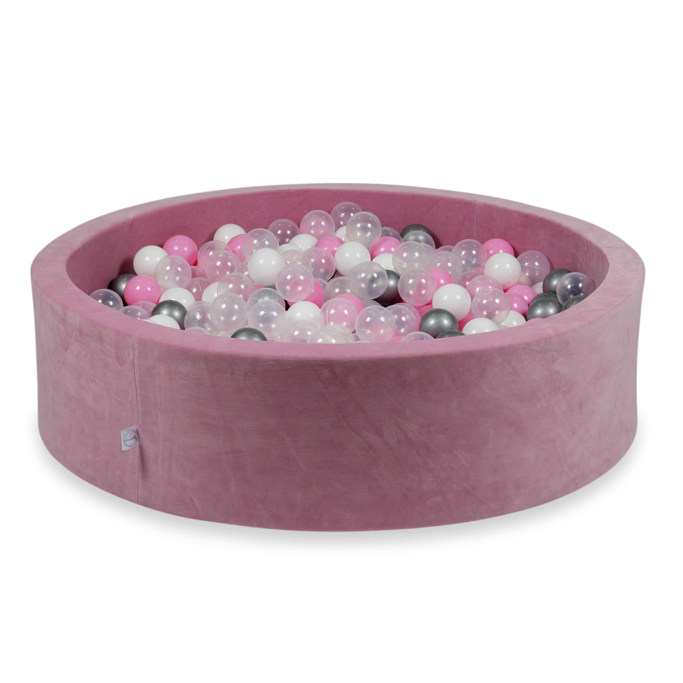 Mimii Bällebad aus Velvet Soft in Rosa – rund, 110 × 30 cm, mit 400 Bällen